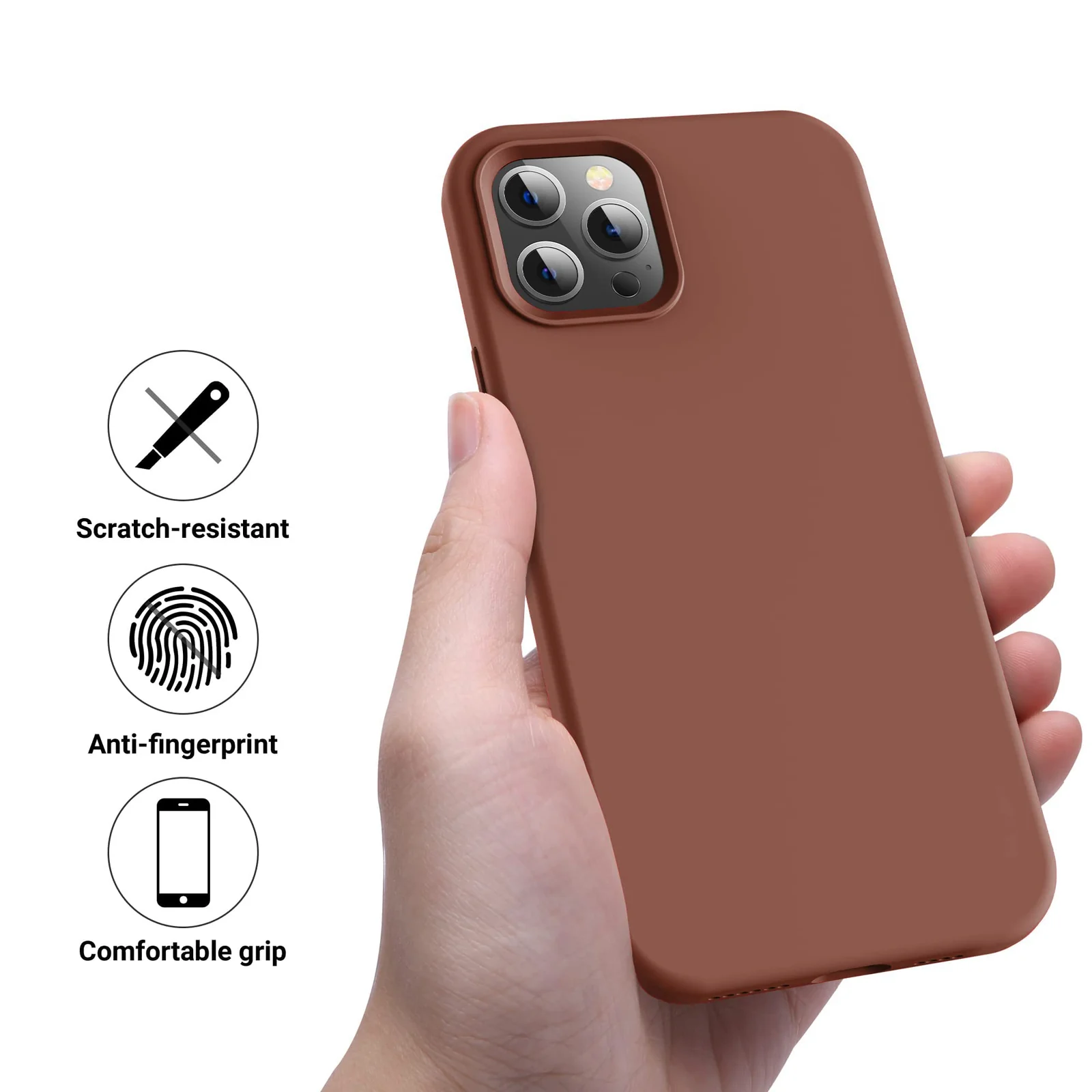 DL3 Mobilak Liquid Silicone Protective Case with Soft Microfiber Lining for iPhone 14 Pro Max (6.7 Inch) - Brown