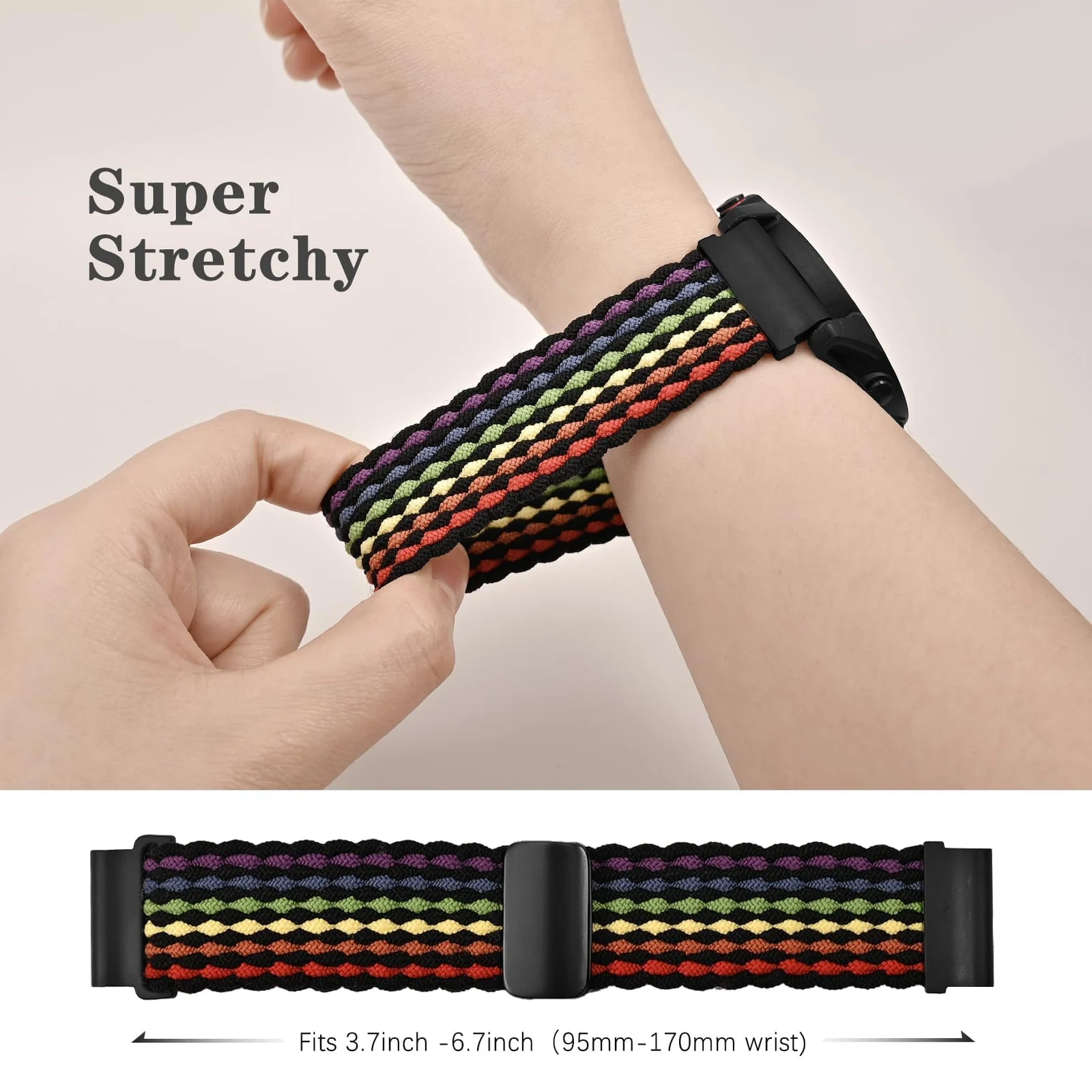 DL3 Mobilak 22mm Magnetic Band for Redmi Watch 5 Active/5 Lite/Samsung Galaxy Watch 3 45mm/Watch 46mm/Gear S3/Huawei watch GT6 GT5 46MM/GT2E/GT6 Pro/GT 5 Pro/Amazfit GTR 4/3, Stretchy Braided Nylon Sport Strap - Colorful Black