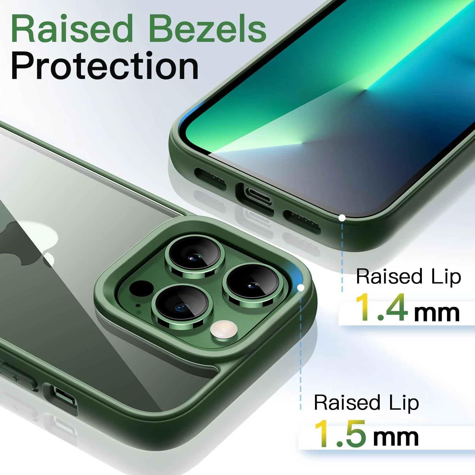 DL3 Mobilak Clear TPU Case for iPhone 15 Pro 6.1-Inch, Supports wireless charging, Shock-absorbing protection, Anti-fingerprint finish - Green
