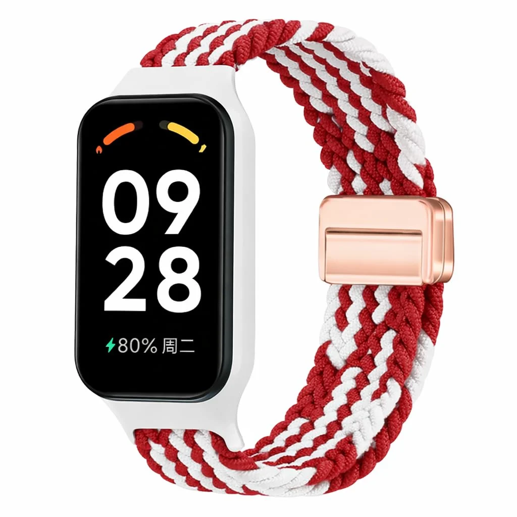 DL3 Mobilak Nylon Braided Band Compatible with Redmi Smart Band 2 / Xiaomi Smart Band 8 Active, Magnetic Elastic Strap Soft Breathable Adjustable Wristband for Men Women