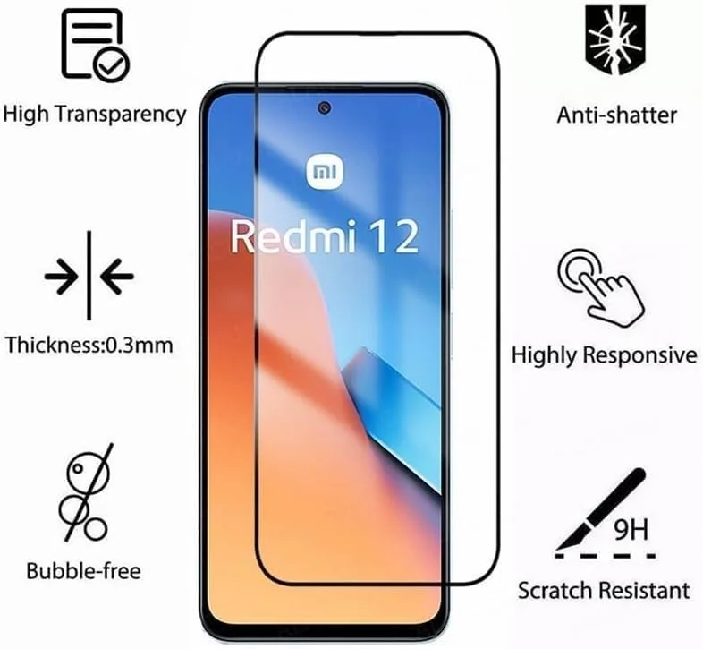 DL3 Mobilak 5D Full Glass Screen Protector For Xiaom Redmi 12. Black Frame - Clear