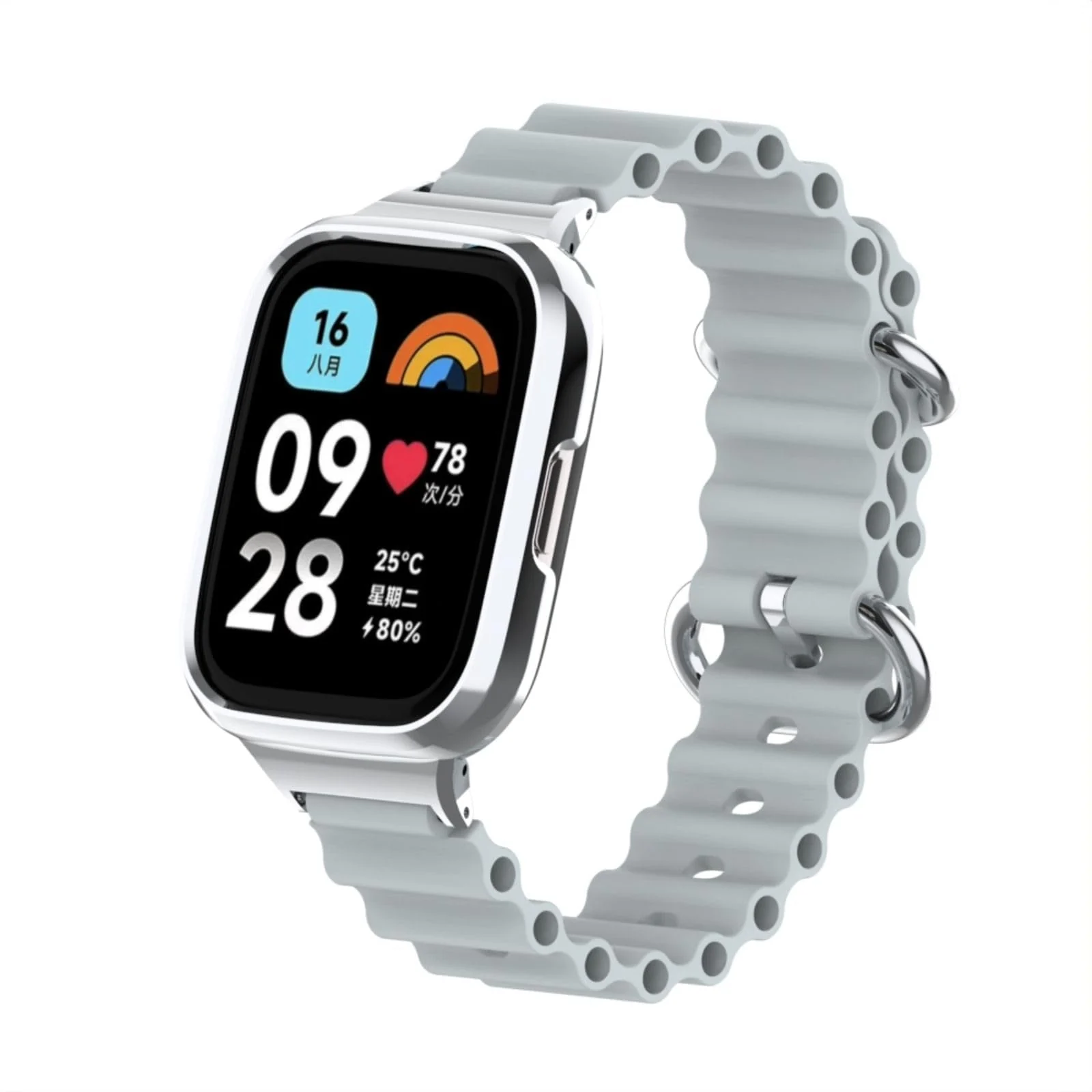 DL3 Mobilak Ocean Strap Compatible with Xiaomi Redmi Watch 2 Lite/Poco Watch/Horloge 2, Adjustable Silicone Strap with Metal Buckle, Band With Frame Metal Women Men Replacement Strap - Gray