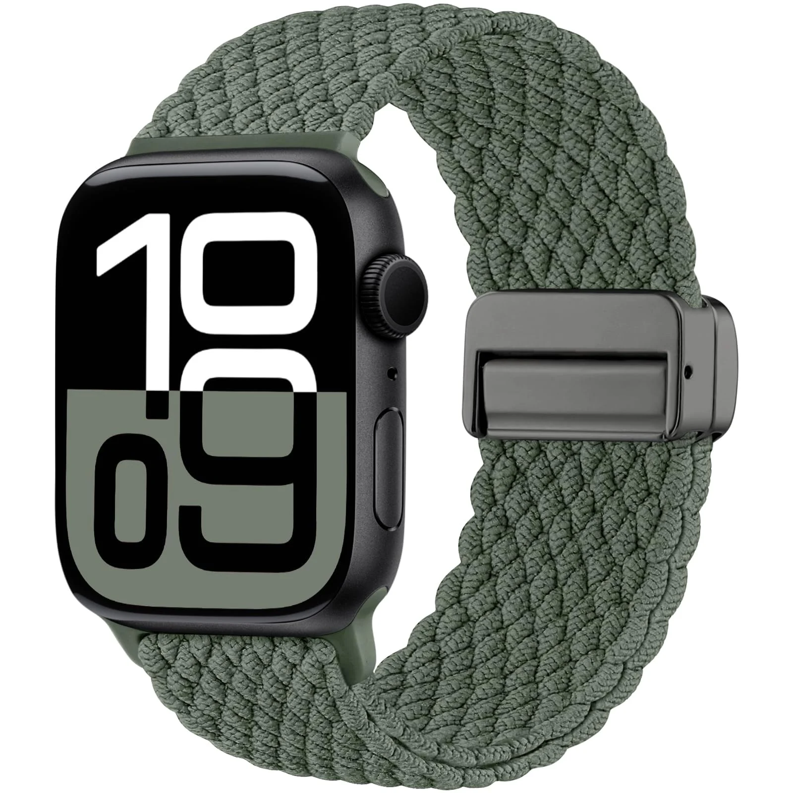 DL3 Mobilak Sport Solo Loop Compatible with Apple Watch Band 42mm 44mm 45mm 46mm 49mm for Women Men, Magnetic Strap Stretchy Braided Wristband for iWatch Series 11 10 9 8 7 6 5 4 3 Ultra 3 2 1 SE SE2 - B-Green