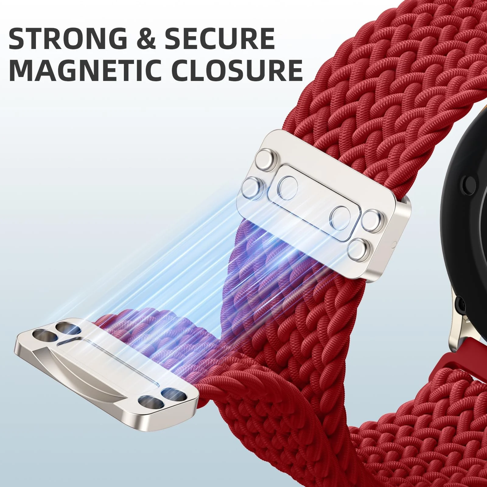 DL3 Mobilak 22mm Magnetic Band for Redmi Watch 5 Active/5 Lite/Samsung Galaxy Watch 3 45mm/Watch 46mm/Gear S3/Huawei watch GT6 GT5 46MM/GT2E/GT6 Pro/GT 5 Pro/Amazfit GTR 4/3, Stretchy Braided Nylon Sport Strap - A-red