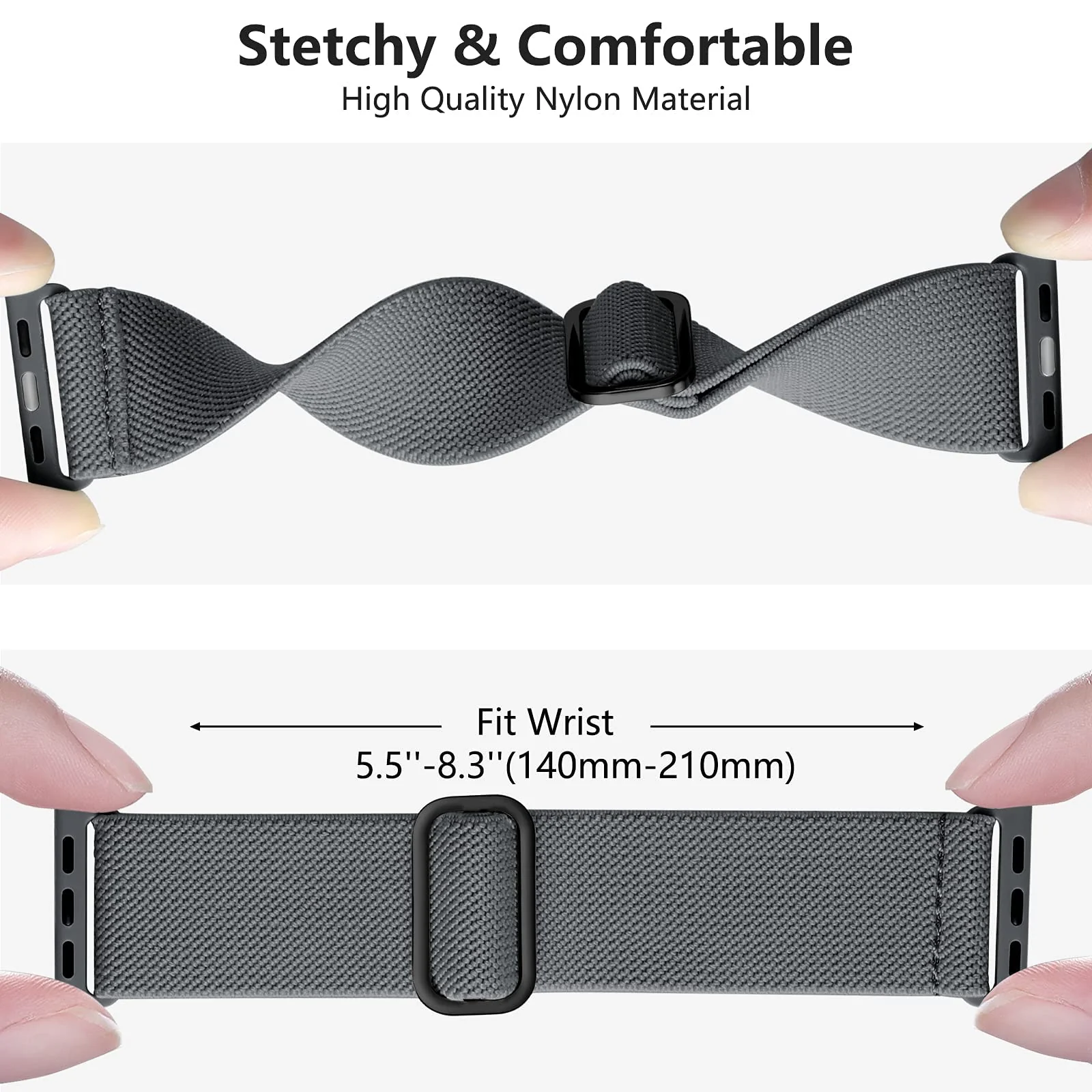 DL3 Mobilak Nylon Solo Loop Stretchy Straps For Apple Watch Band 49mm 45mm 44mm 42mm 41mm 40mm 38mm, Elastic Wristbands for Series 8 Ultra 7 6 5 4 3 2 1 Se (38MM/40MM/41MM) - Grey