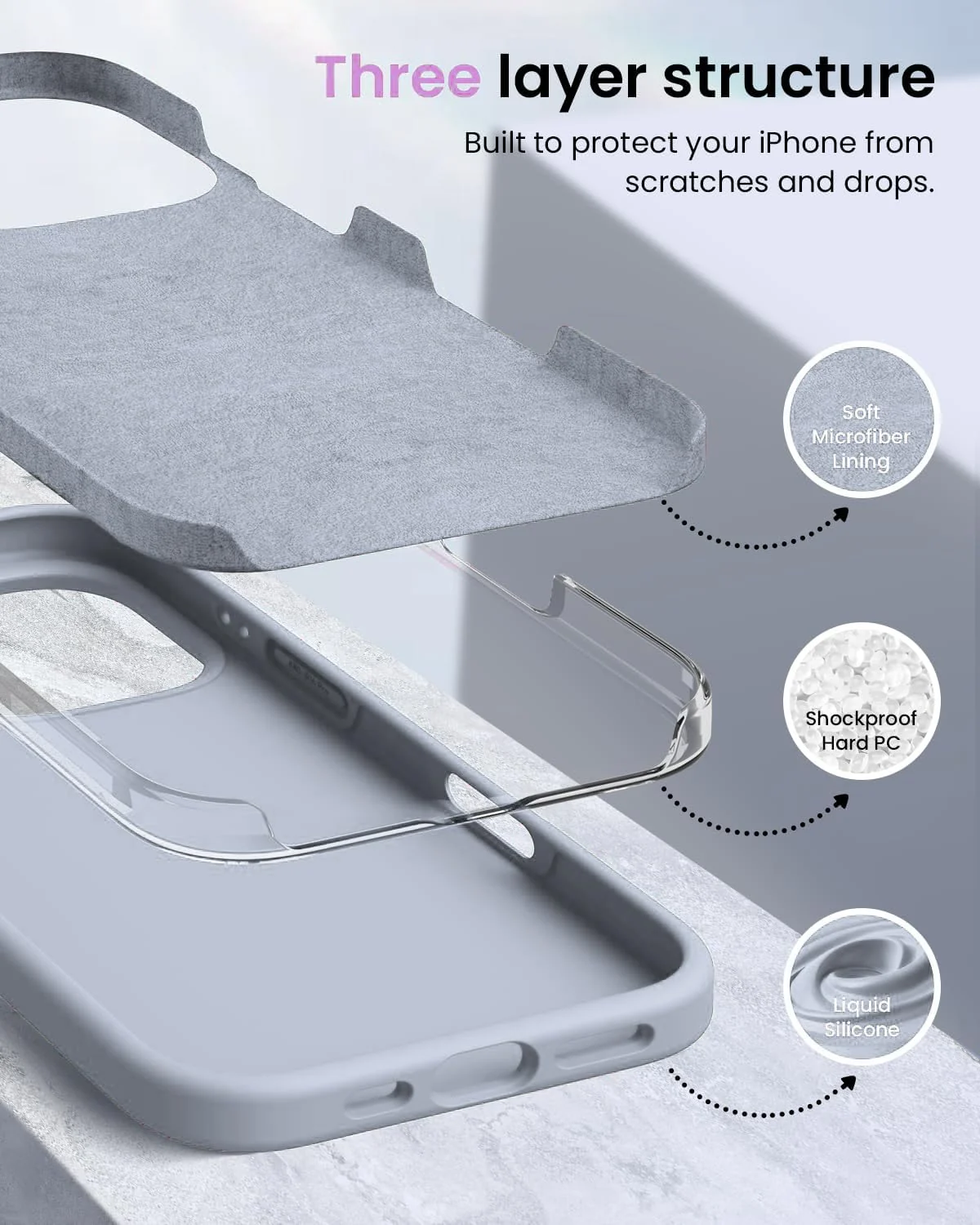 DL3 Mobilak Liquid Silicone Case for iPhone 16 Pro 6.3-inch, Supports wireless charging, Shock-absorbing protection, Scratch-resistant surface - Lavender Blue