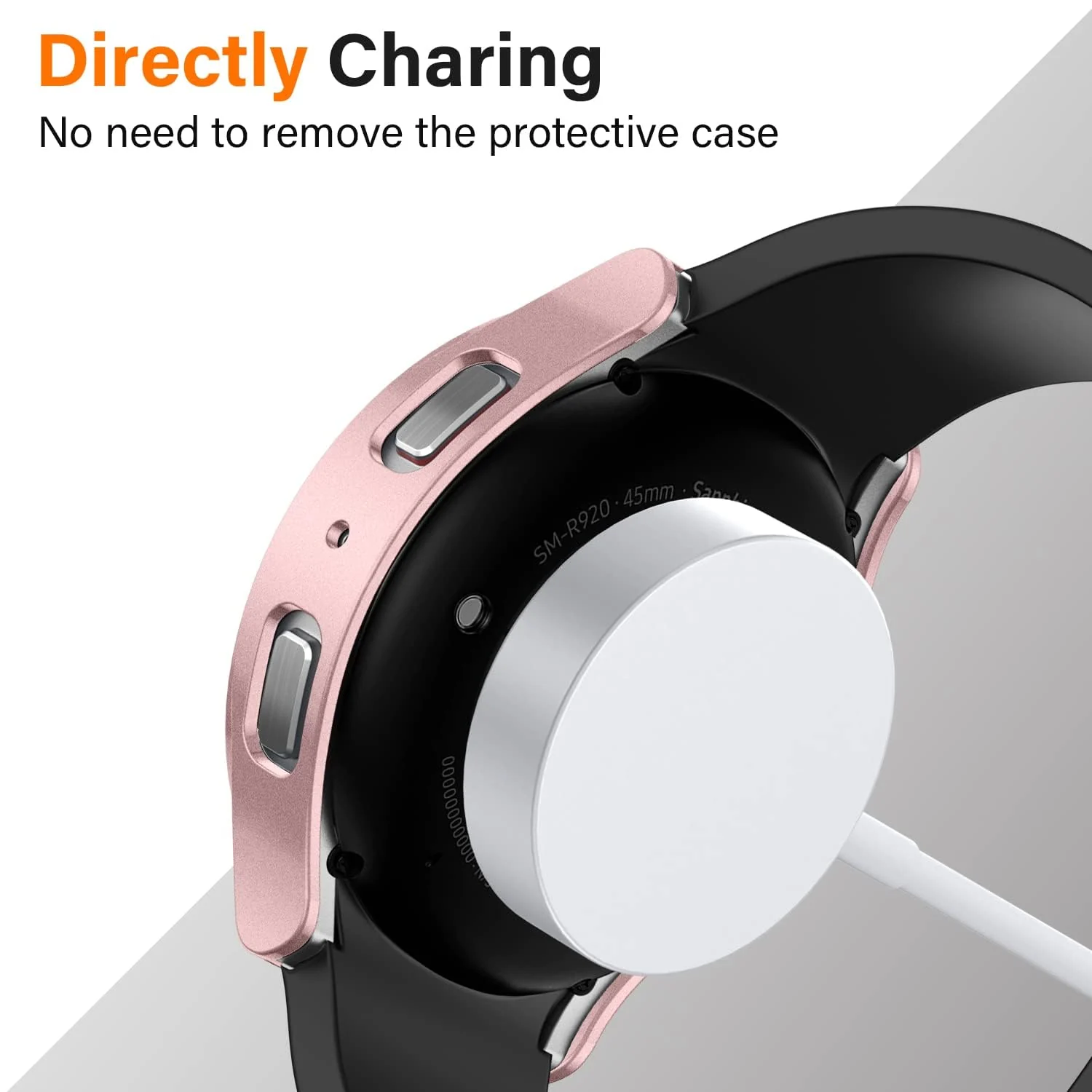 DL3 Mobilak Protective Case Compatible with Samsung Galaxy Watch 5 Pro 45mm 9H Hardness PC Case Bumper Full Slim Protective Cover with Tempered Glass For Samsung Galaxy Watch5 Pro 45mm (Rose Gold)