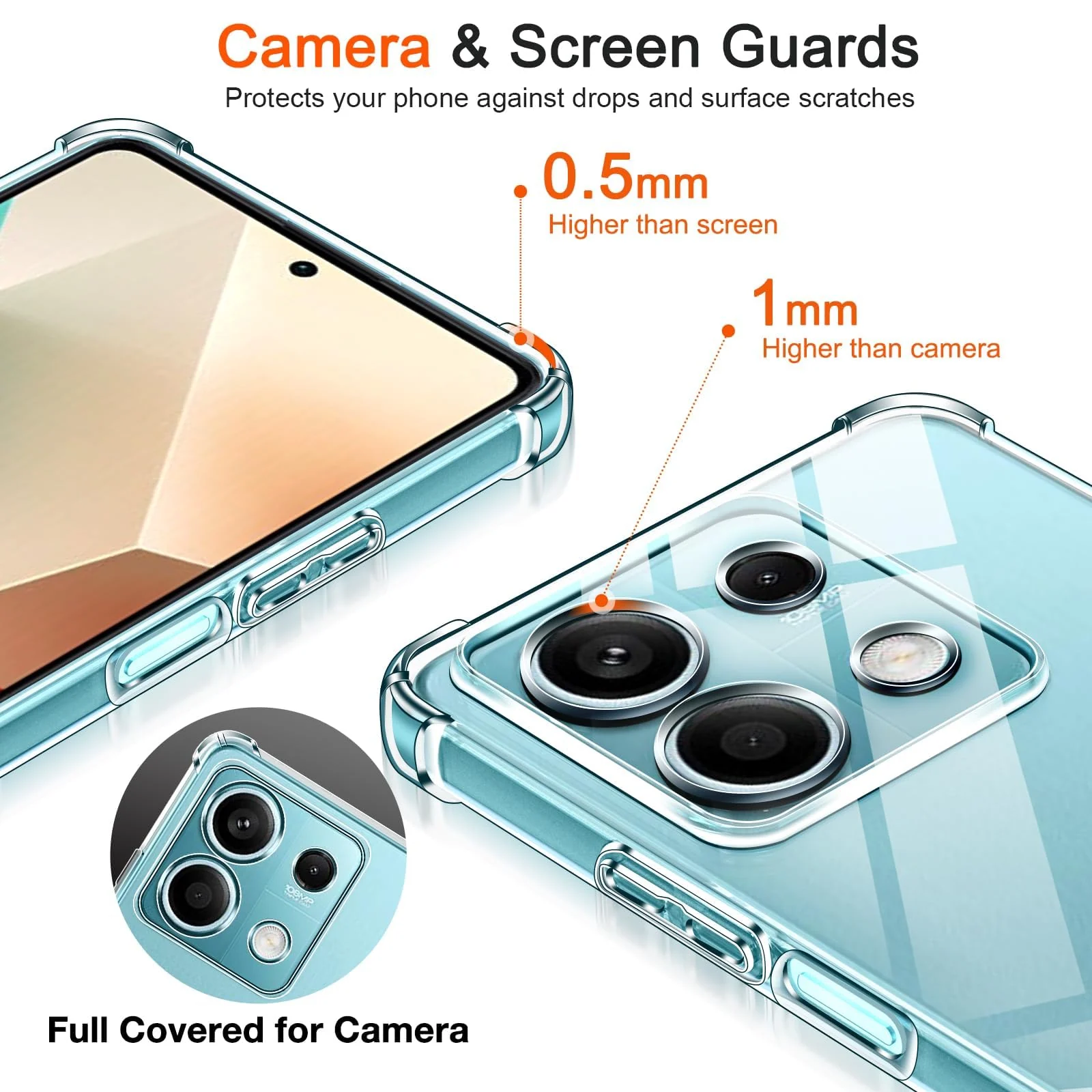 DL3 Mobilak Case Compatible with Xiaomi Redmi Note 13 5G (Not Fit Redmi Note 13 4G), Cover Silicone TPU Gorilla Anti-shock Protector Camera Shockproof Corners - Clear
