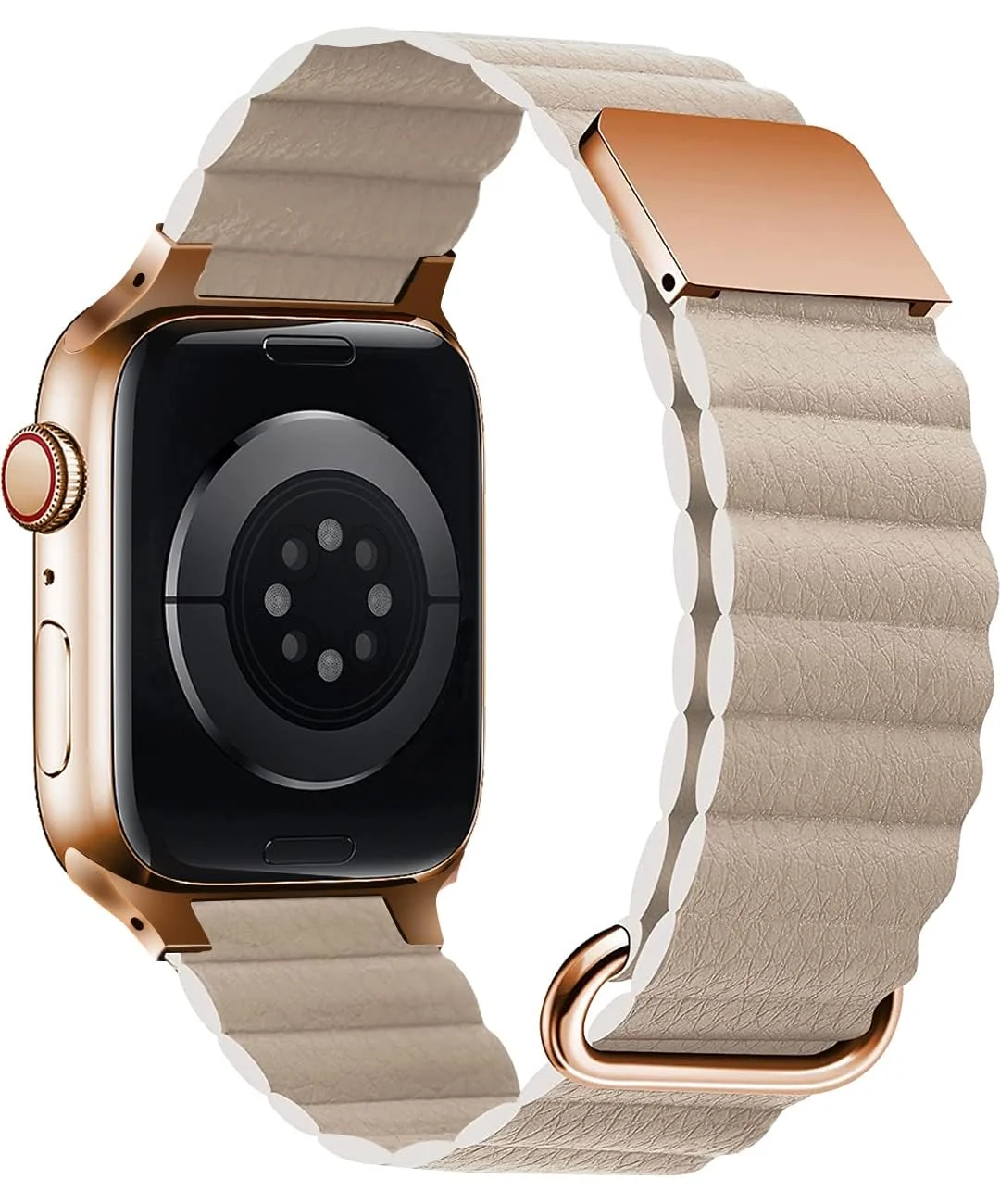 DL3 Mobilak Magnetic Closure System For Apple Watch Ultra Bands 49mm 45mm 44mm 42mm for iWatch Series 8 ultra 7 6 5 4 SE 3 2 Enhanced Adjustable Leather Strap For Men Or Women - Beige