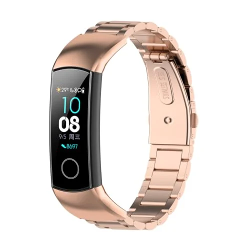 Dl3 Mobilak Metal Strap Compatibale With HONOR Band 5 / HONOR Band 4 Band Strap Metal Wristband Adjustable Stainless Steel Buckle Replacement Straps for Honor Band 4/Honor Band 5 (Rose Gold)