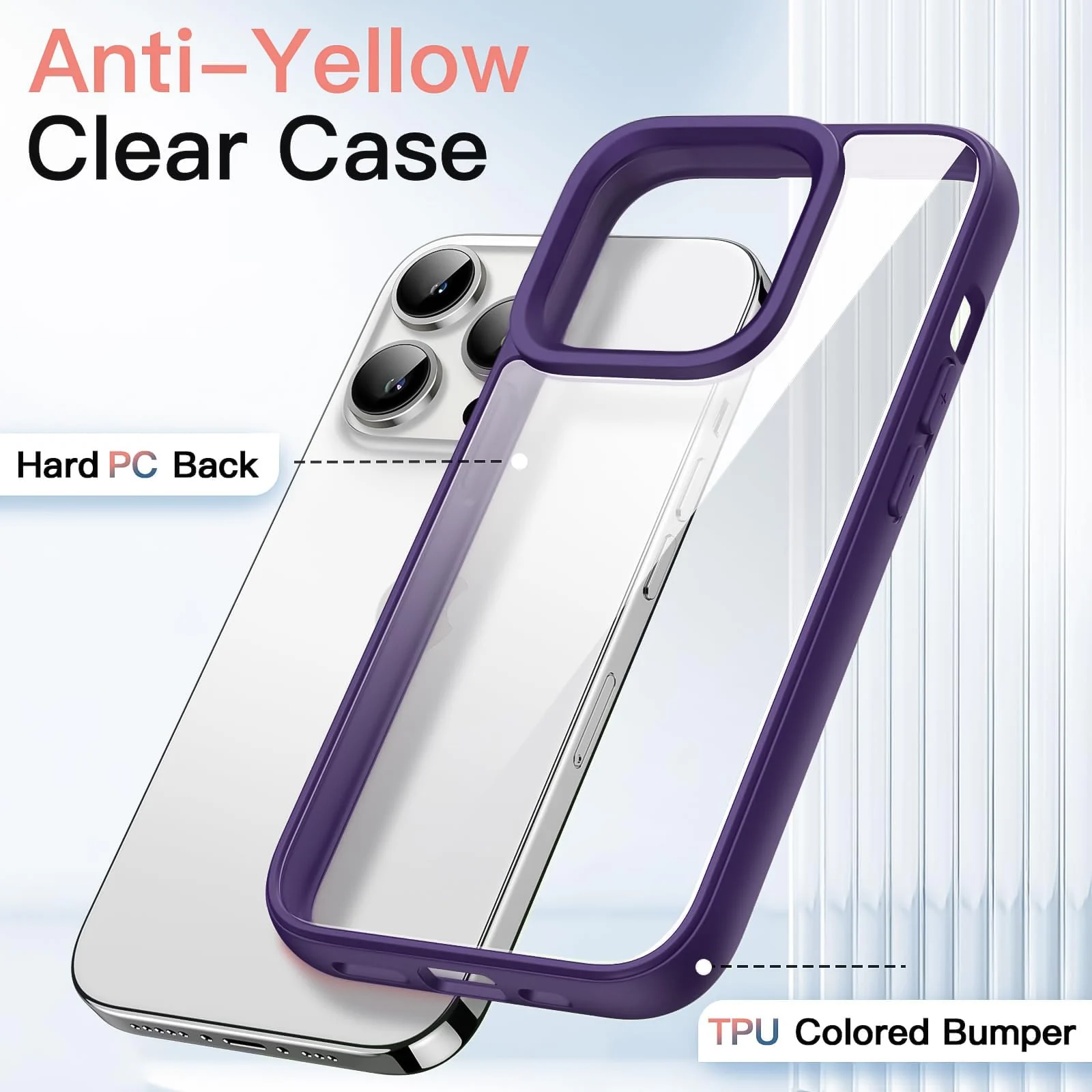 DL3 Mobilak Clear PC and TPU Protective Case for iPhone 14 Pro Max with Shockproof Design and Anti-Yellowing Design - A Purple
