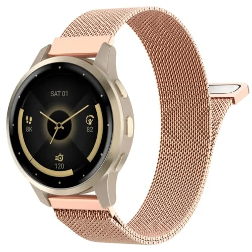 20MM Band stainless steel Magnetic Strap For Samsung Galaxy Watch 7/6/5/4 40MM 44MM/Watch 5 Pro 45MM/S2 classic/active 2 40MM 44MM Stretch Strap for Amazfit Active 2/GTS 4/3/3 Pro/Bip 3 (A-Rose Gold)