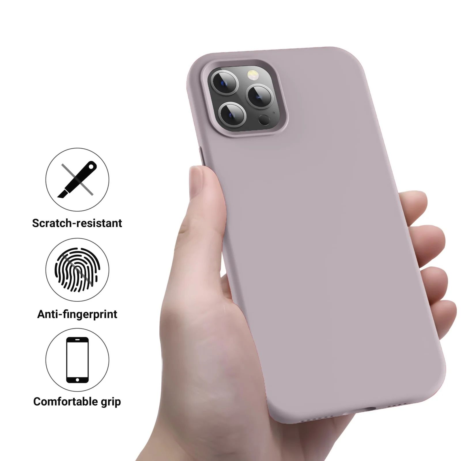 DL3 Mobilak Liquid Silicone Protective Case for iPhone 12 / 12 Pro (6.1 Inch) with Camera Protection and Microfiber Lining - Lavender Pink