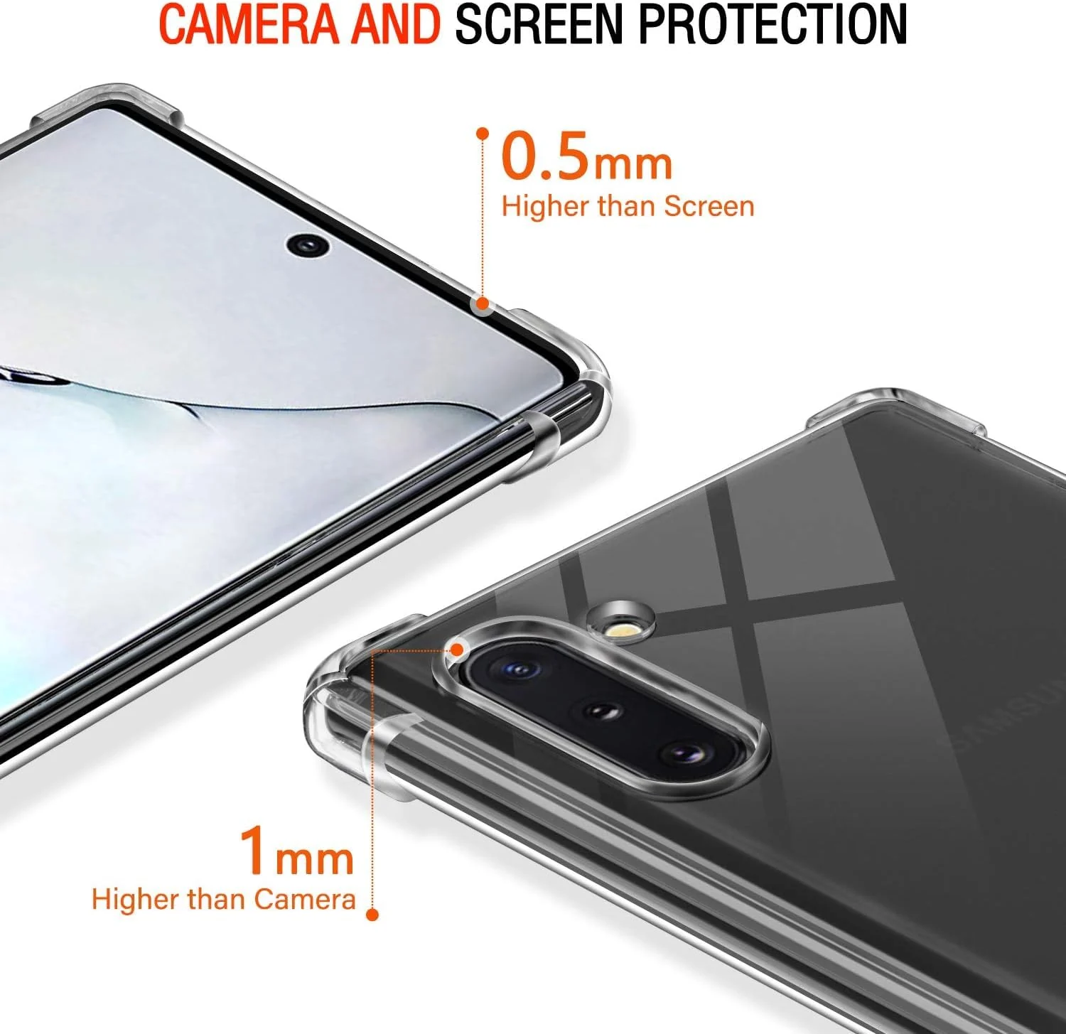 DL3 MOBILAK Anti-Shock Transparent TPU Phone Case for Samsung Galaxy Note 10 4G / Note 10 5G, Clear