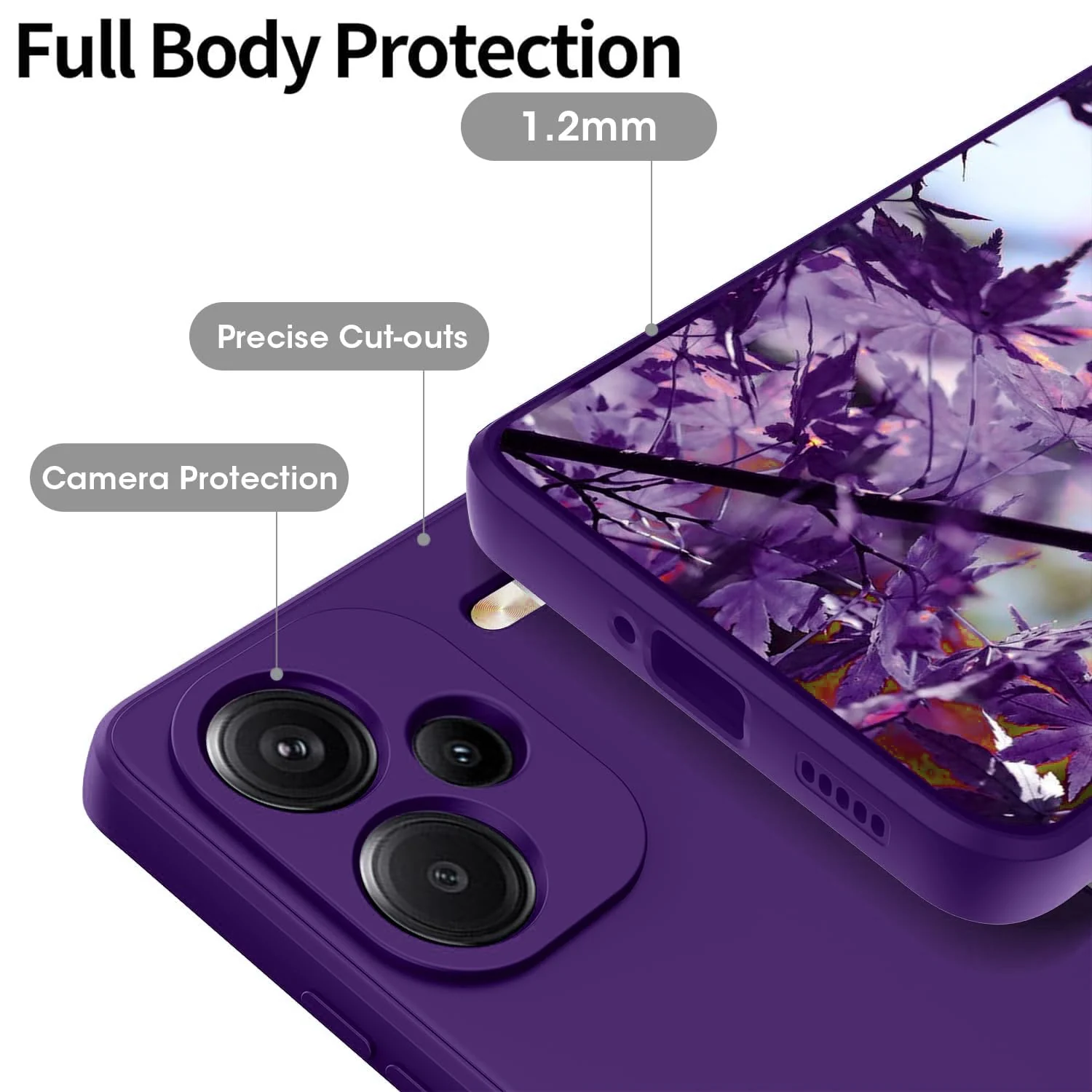 DL3 Mobilak Xiaomi Redmi Note 13 Pro+ Plus 5G Case, Soft Flexible Liquid Silicone Gel Rubber Bumper Cover, Full Body Shockproof Protective Phone Case - Purple