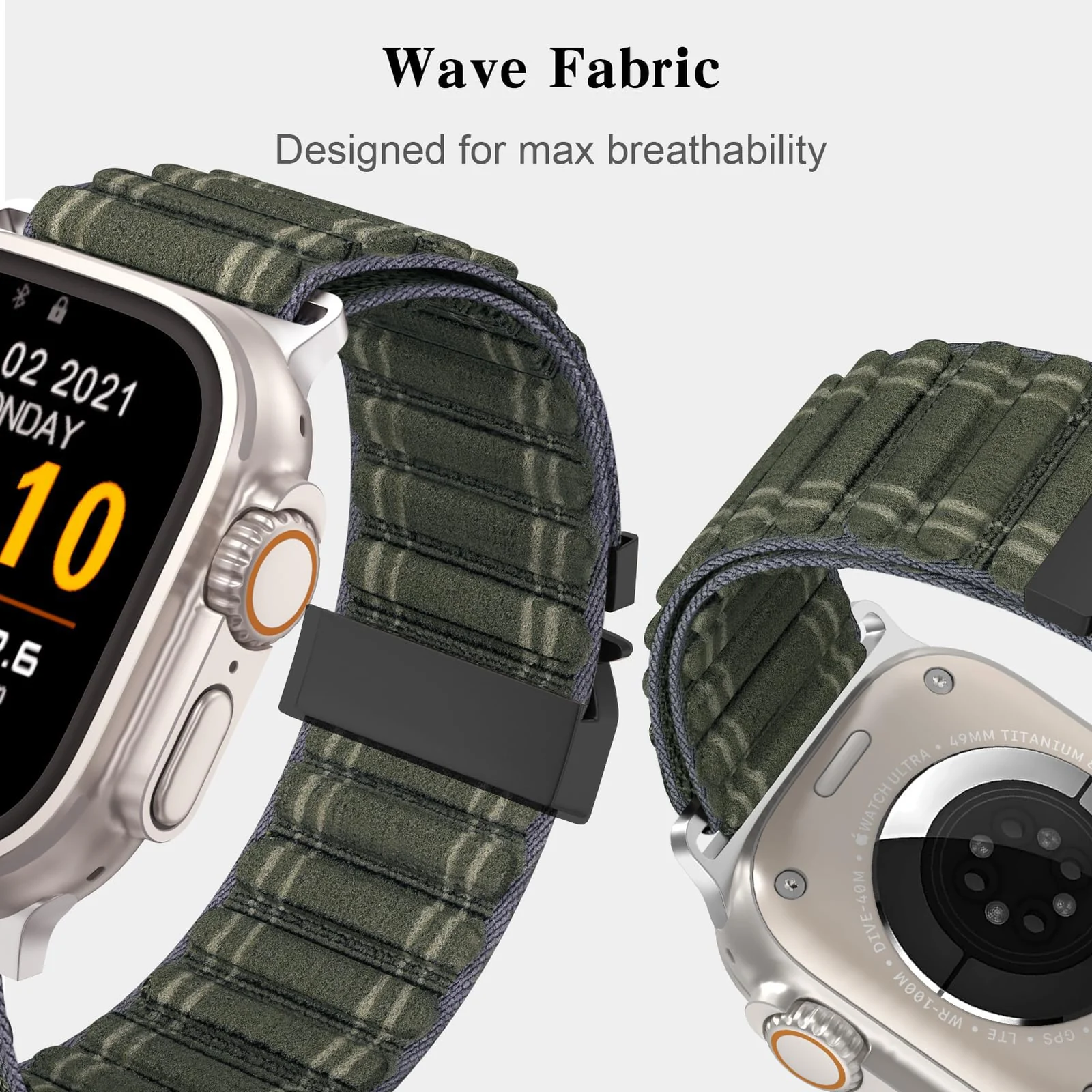 DL3 Mobilak Stretchy Nylon Strap for Apple Watch Ultra 3 2 1 Strap 49mm 46mm 45mm 44mm 42mm iWatch Straps for Men Women, Parachute Clasp Elastic Sport Band for Apple Watch Series 11 10 9 8 7 6 5 4 3 SE/2 - Green