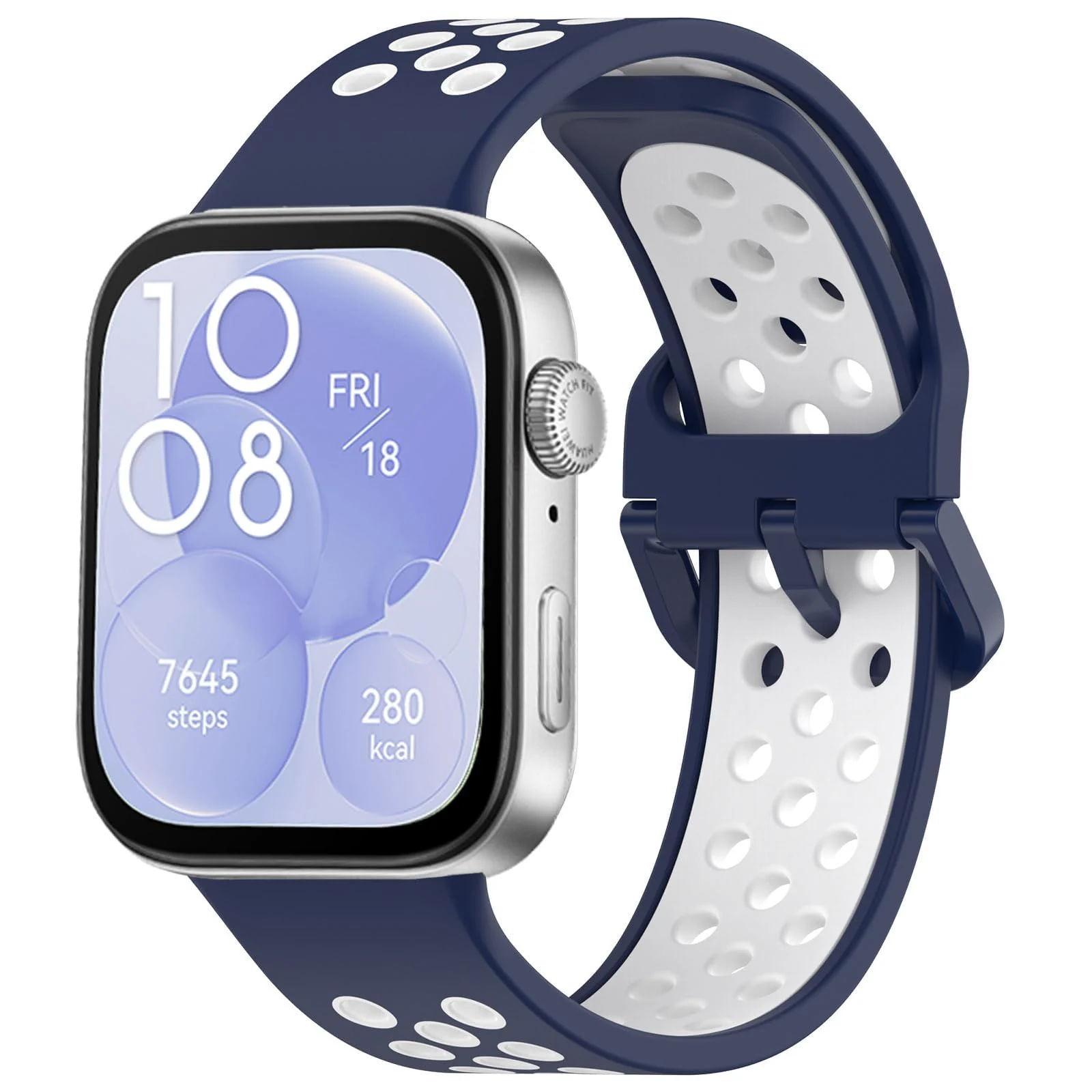 DL3 Mobilak Silicone Strap for Huawei Watch Fit 3, [Breathable] Soft Silicone Sport Wristband Bracelet Replacement Strap, Two-tone Strap, Adjustable Design, for Huawei Watch Fit3 - Blue White