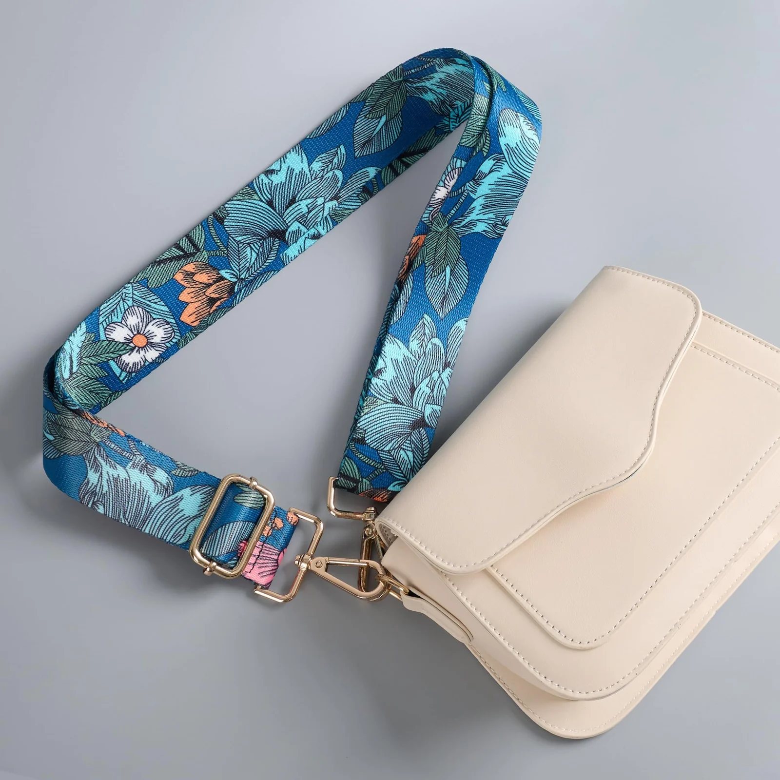 DL3 Mobilak Adjustable Wide Crossbody Bag Strap for Women, Replacement Shoulder Strap for Handbags, Totes & Purses with Elegant Embroidered Pattern and Metal Hooks - Green/White/Black