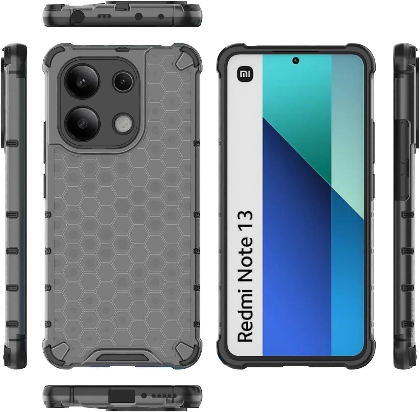 DL3 Mobilak Honeycomb Protective Case for Xiaomi Redmi Note 13 4G, Shock-absorbing protection, Transparent design, Slim, lightweight profile - Black