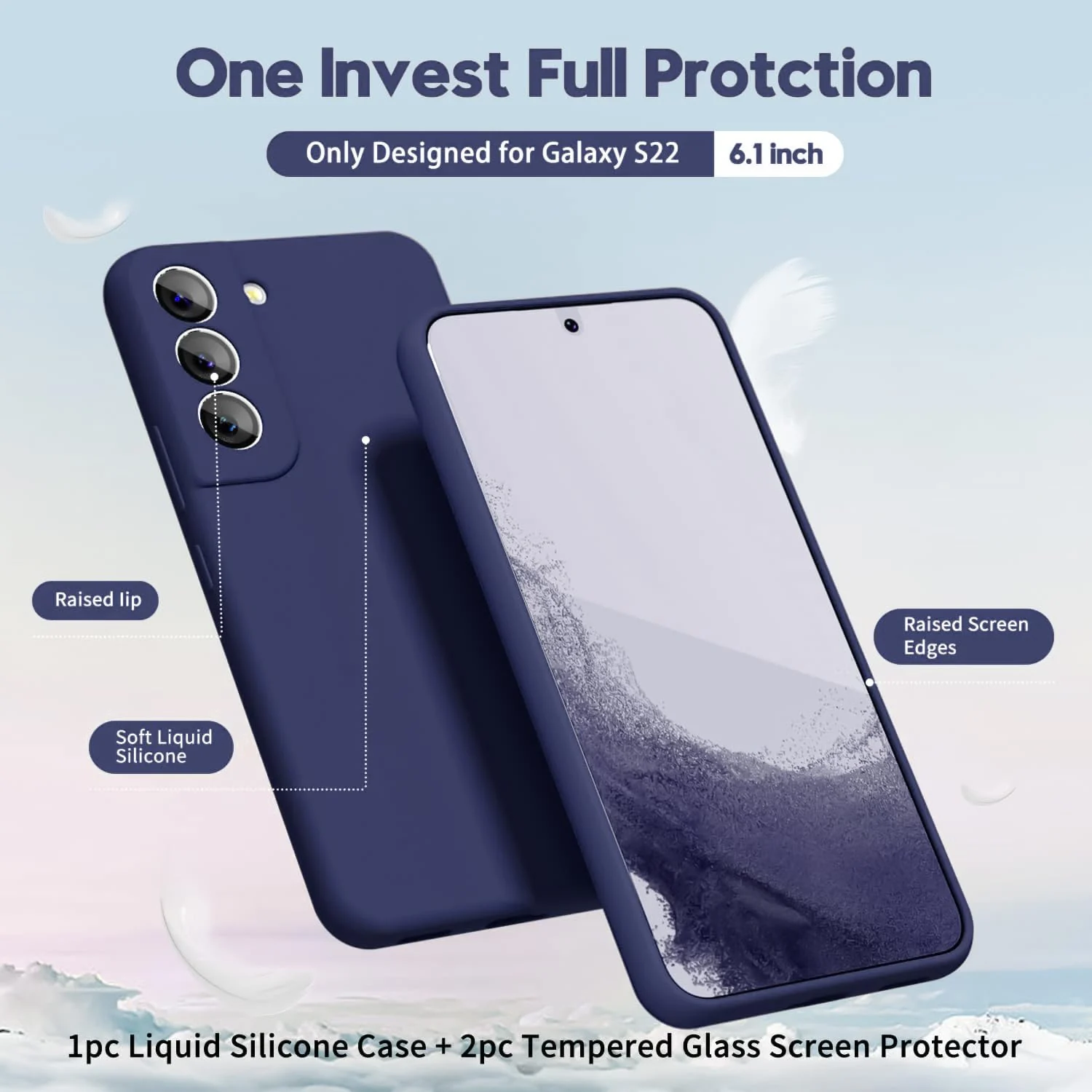 DL3 Mobilak Liquid Silicone Protective Case with Soft Microfiber Lining with Full Camera Protection for Samsung Galaxy S22 5G - Blue 2