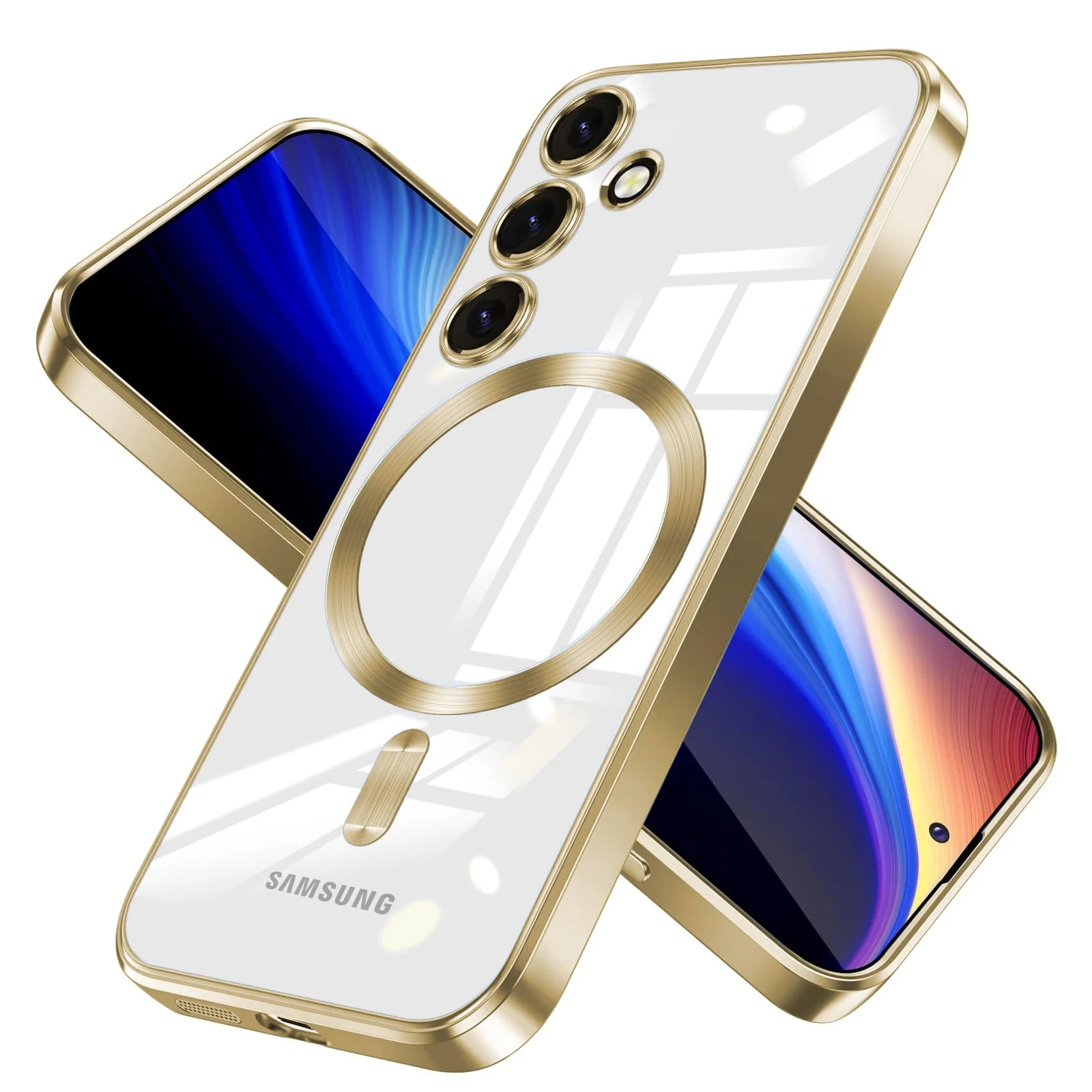 DL3 Mobilak For Samsung Galaxy S24+ Plus Magnetic Clear Case, Compatible with MagSafe, Built-in Camera Lens Protector, Luxury Plating Soft TPU Shockproof Slim Thin Cover 6.7 inch - Gold