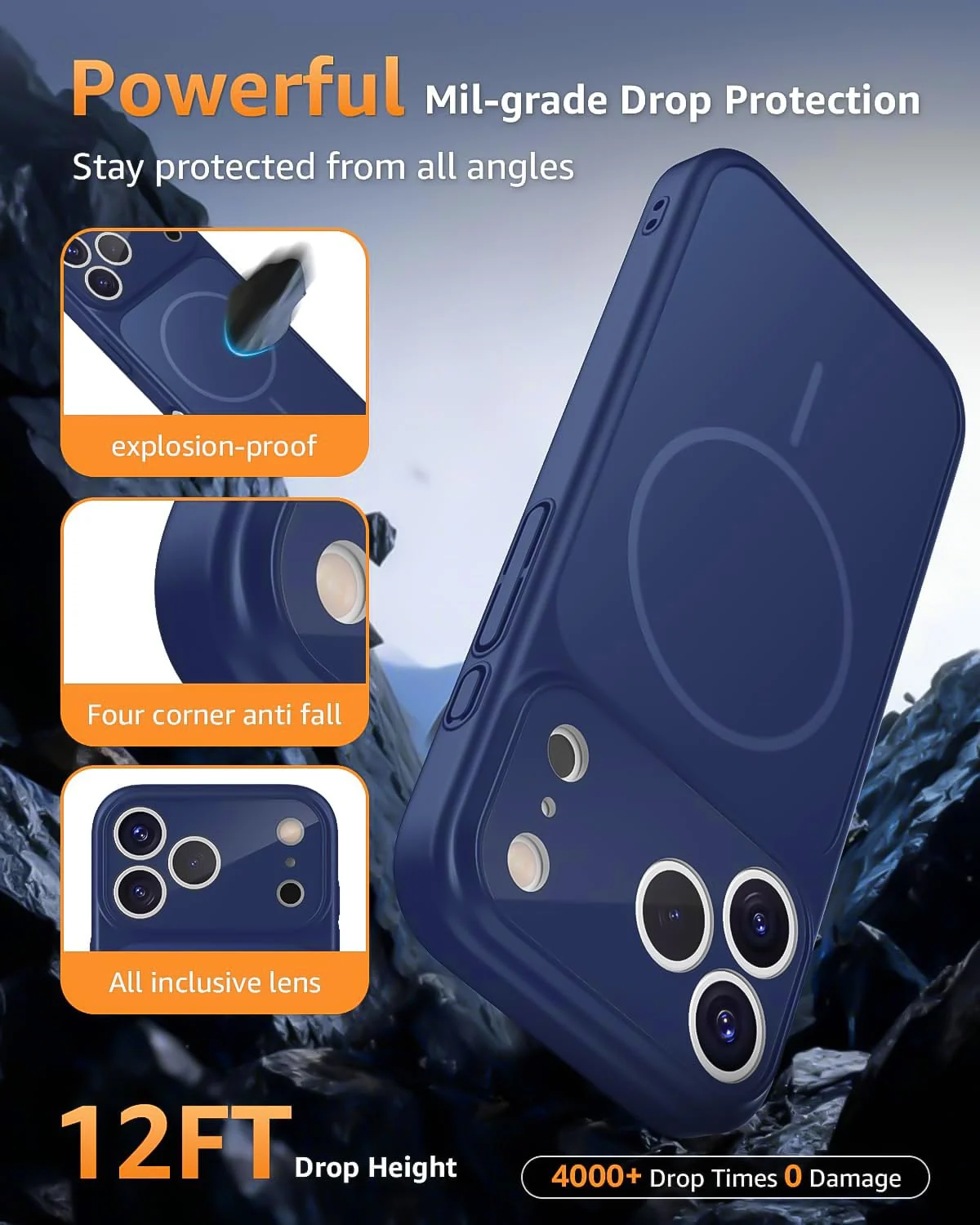 DL3 Mobilak MagSafe-Compatible Magnetic Case for iPhone 17 Pro Max with Camera Protection and Shockproof Design - Blue