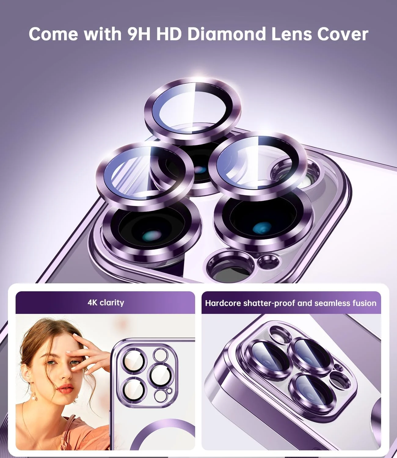 DL3 Mobilak Clear MagSafe-Compatible TPU Case and Camera Lens Protector for iPhone 13 Pro Max - Deep Purple