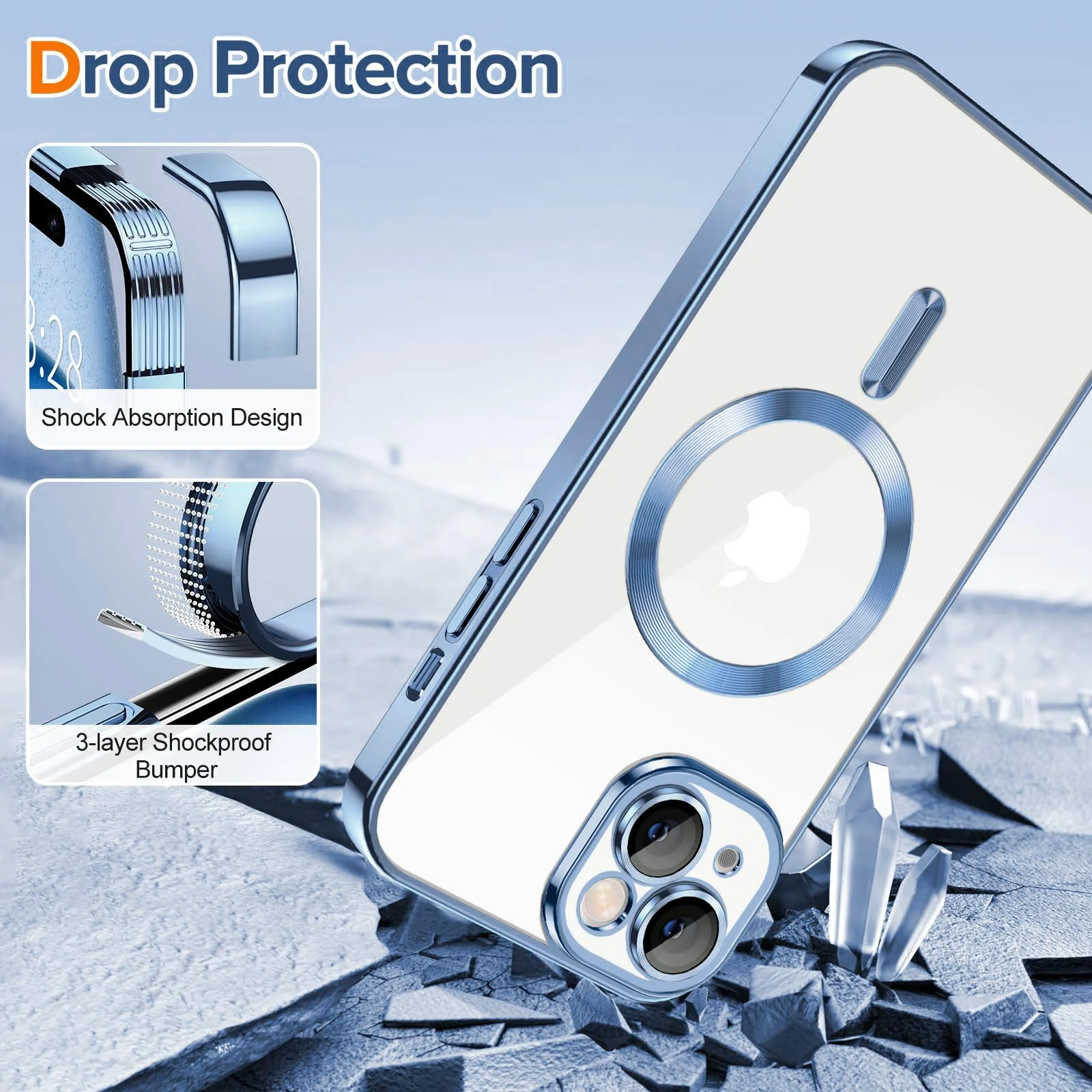 DL3 Mobilak Case for iPhone 13 (6.1 Inch) Compatible with MagSafe with Camera Lens Protector, Magnetic Clear Case Full Protection Plating Anti-Scratch Slim Thin Case Cover - Sierra Blue