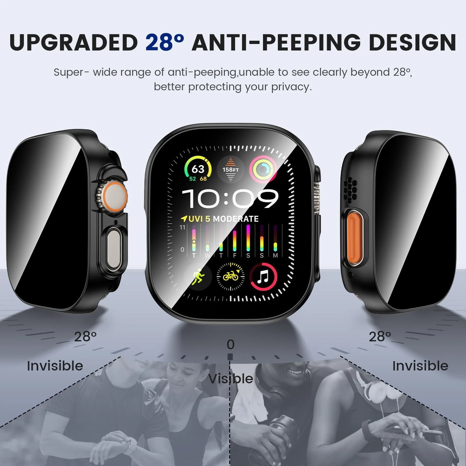 DL3 Mobilak Cover for Apple Watch Ultra 3/2/1 49mm Privacy Screen Protector Anti Spy, Shockproof Bumper Case, Integrated Hard PC Protective Case in HD Tempered Glass for Apple Watch Ultra - Black