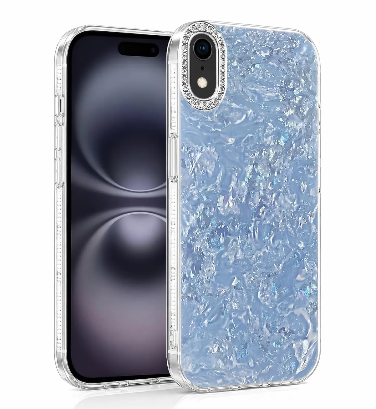 DL3 Mobilak Glitter Rhinestone Protective Case for iPhone XR with Shockproof Design - Sky Blue