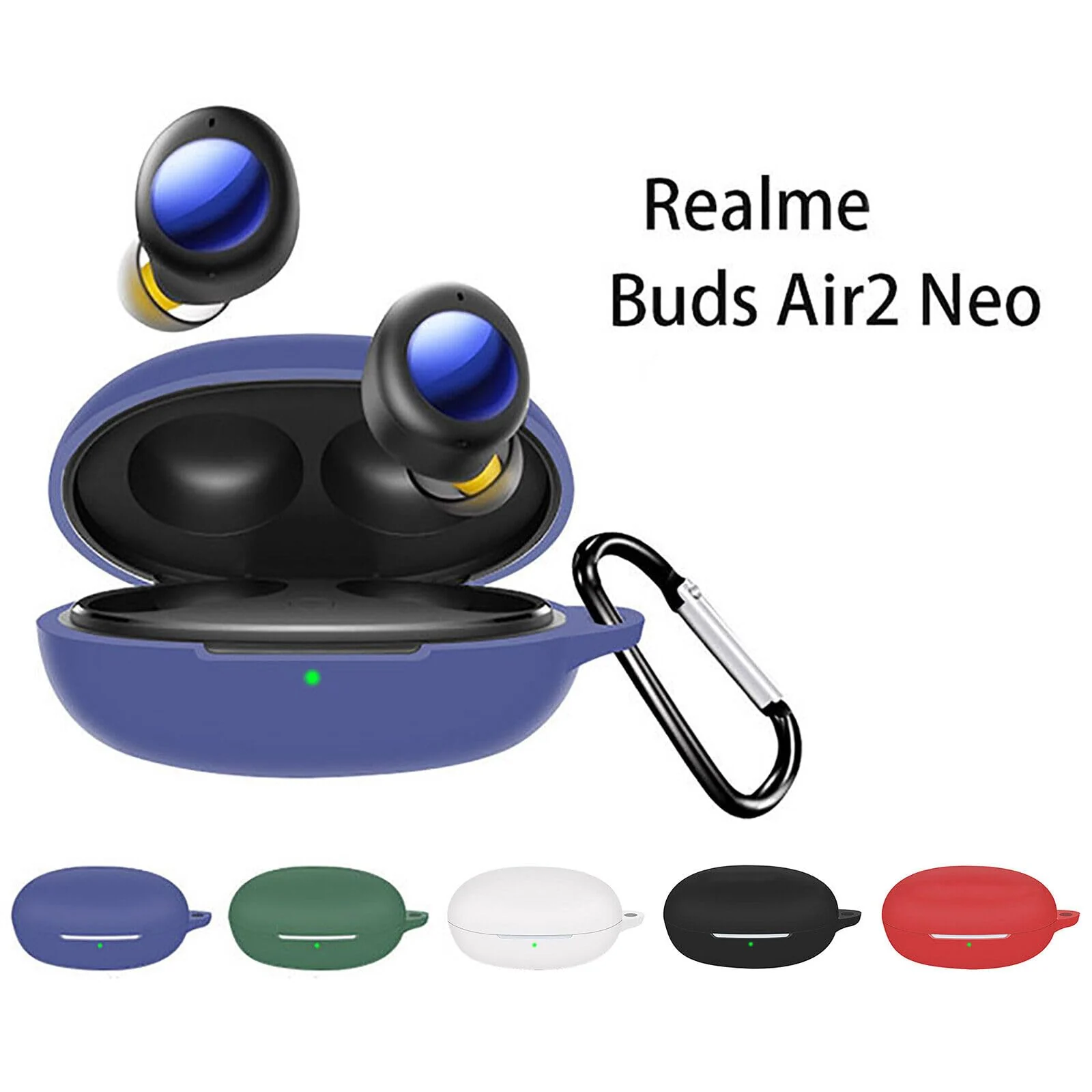 DL3 Mobilak Silicone Case Compatible with realme Buds Q2 & realme Buds Air 2 Neo Earbuds, Soft Silicone Protective Case Cover, Shockproof Sleeve with Carabiner - Green