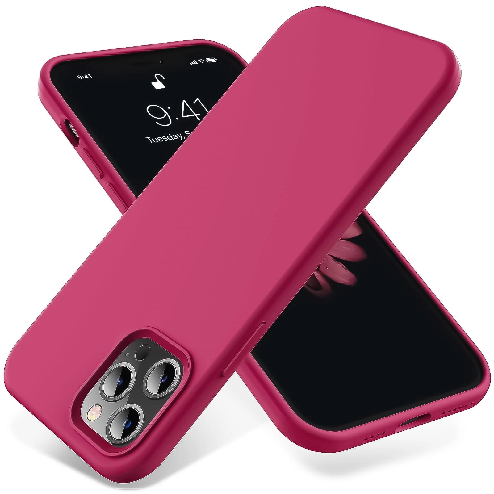 DL3 Mobilak Liquid Silicone Case for iPhone 15 Pro Max, Supports wireless charging, Shock-absorbing protection, Scratch-resistant surface - Rose Red