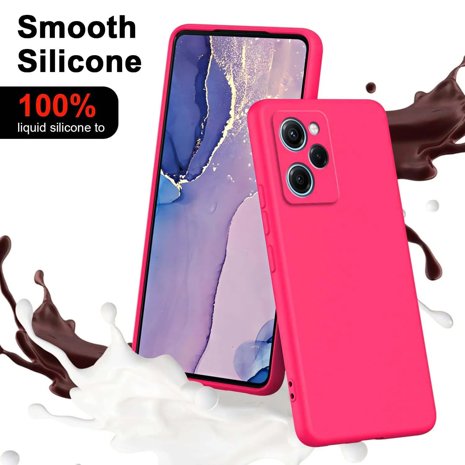 DL3 Mobilak Soft Silicone Protective Case for POCO X5 Pro 5G with Microfiber Lining and Shockproof Design - Hot Pink