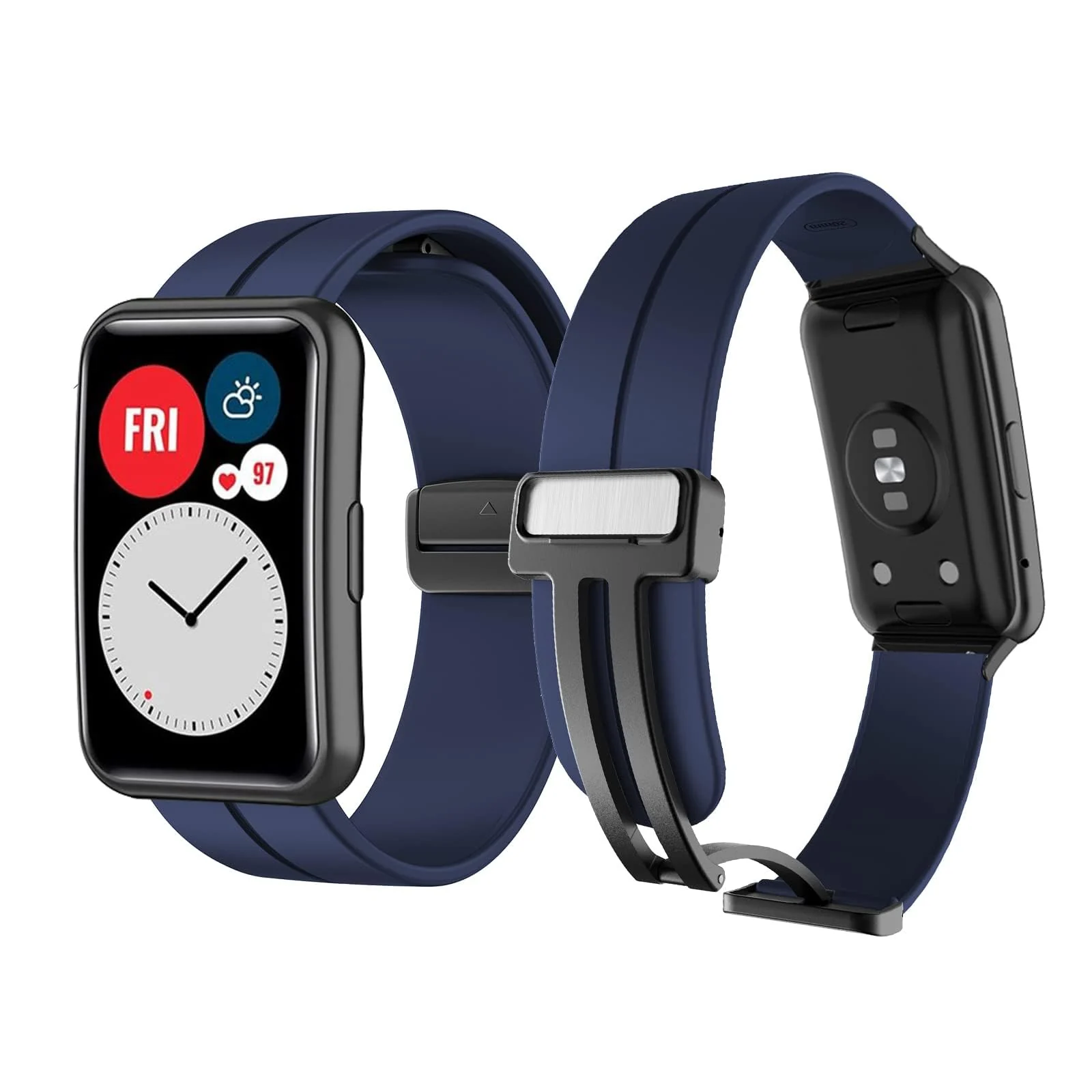 DL3 Mobilak Silicone Strap Compatible with Huawei Watch Fit Magnetic Metal Stainless Buckle Sport Silicone Strap for Huawei Watch Fit Band Quick Release Soft Replacment Wristband - Navy Blue