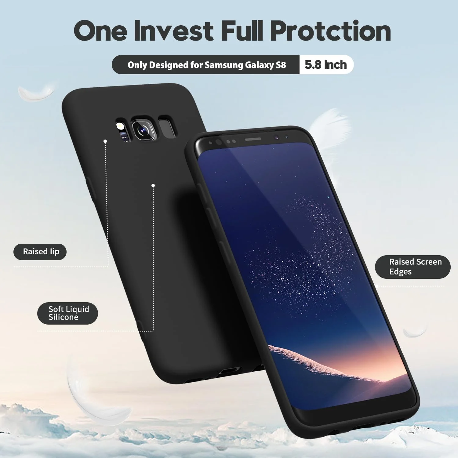 DL3 Mobilak Liquid Silicone Protective Case with Soft Microfiber Lining with Full Camera Protection for Samsung Galaxy S8+ Plus - Black