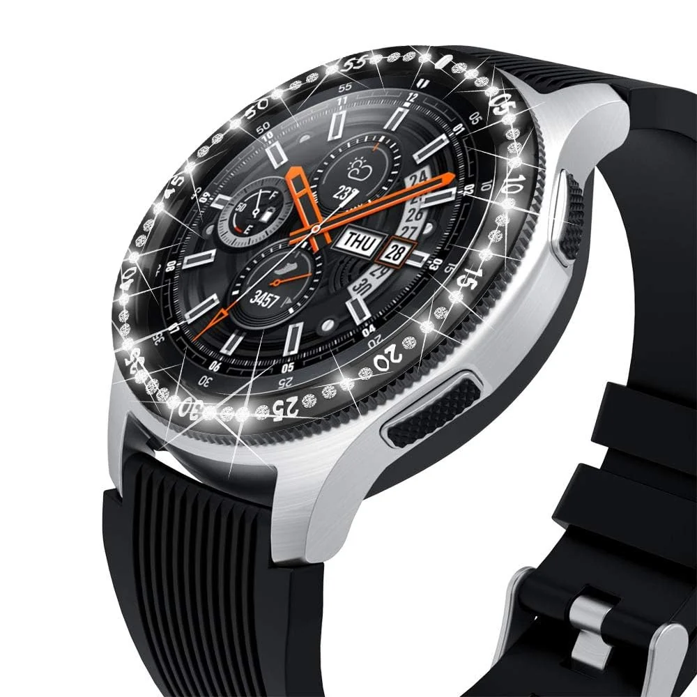 DL3 Mobilak Bezel Ring Compatible Samsung Galaxy Watch 4 Classic 46mm/Galaxy Watch 46mm/Gear S3 Frontier&Classic/Galaxy Watch3 45mm Bling Inlay Crystal Metal Bezel Ring Protection Cover - Black