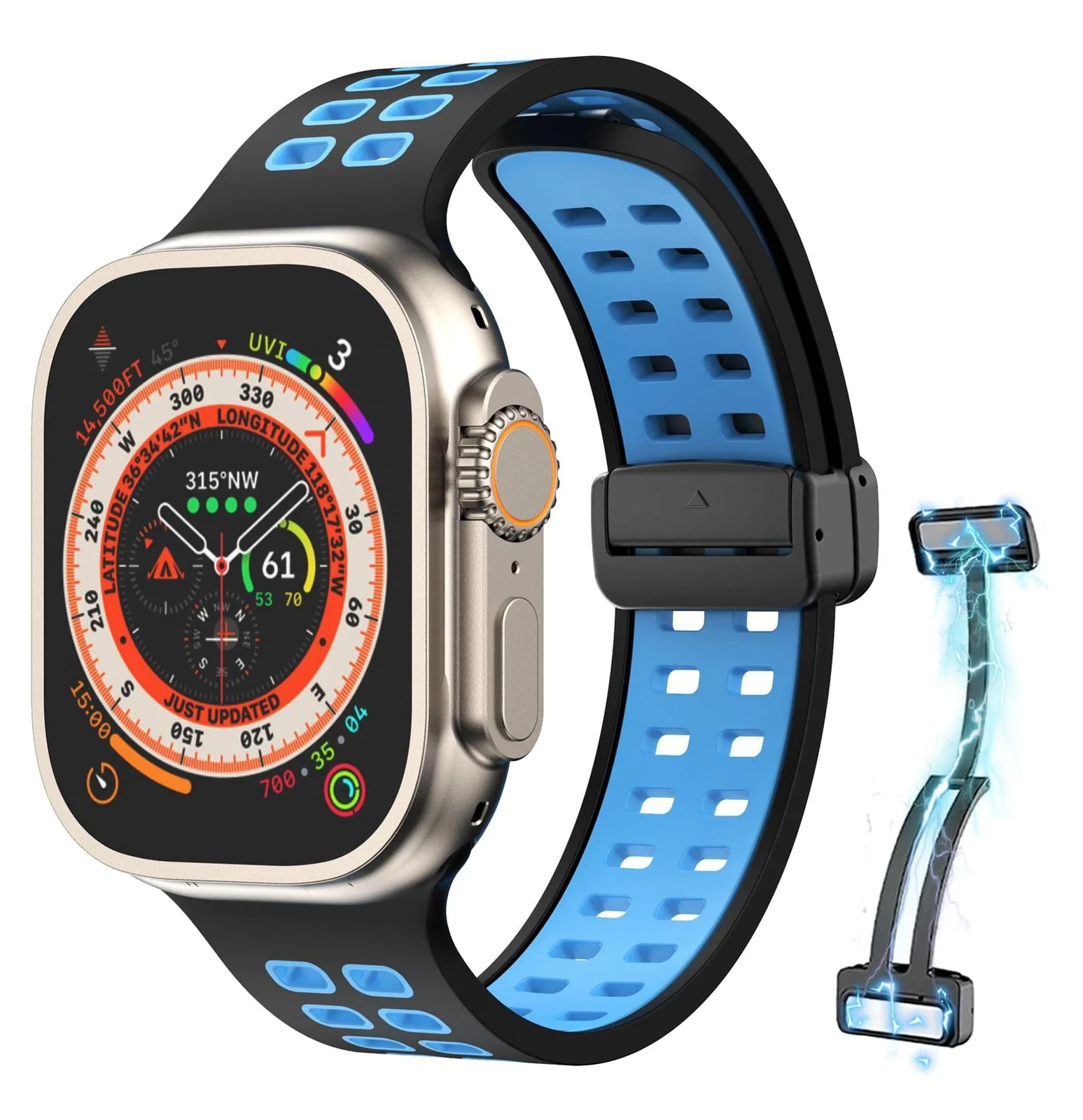 DL3 Mobilak Compatible with Apple Watch Ultra Band 49mm 45mm 44mm 42mm 41mm 40mm 38mm, Silicone Strap with Magnetic for iWatch Ultra SE Series 9 8 7 6 5 4 3 2 1 (38mm/40mm/41mm) - Black Blue