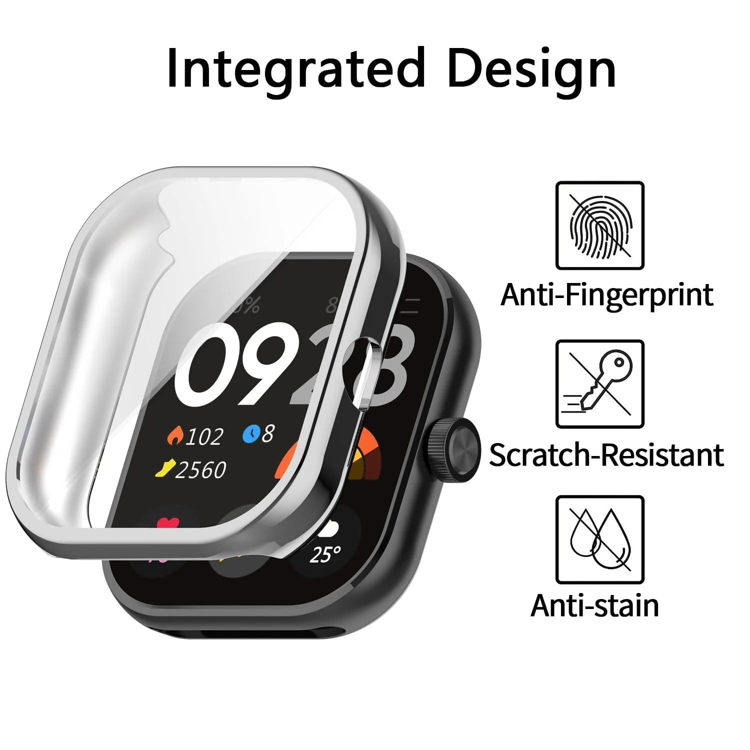 DL3 Mobilak Case Compatible with Xiaomi Redmi Watch 4 Case All-Around with Built-in Screen Protector Watch Soft TPU Shockproof Cover Slim Guard Thin Bumper Shell Protector - Silver