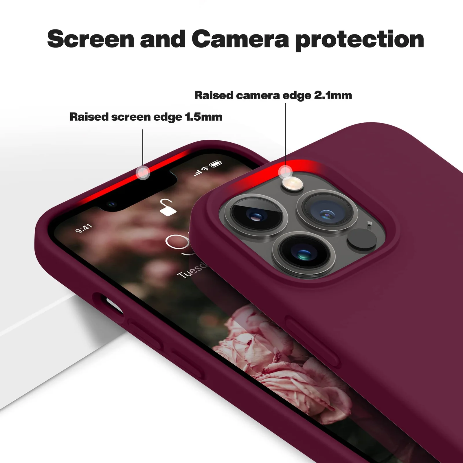 DL3 Mobilak Liquid Silicone Protective Case with Soft Microfiber Lining for iPhone 12 / 12 Pro (6.1 Inch) - Wine Red