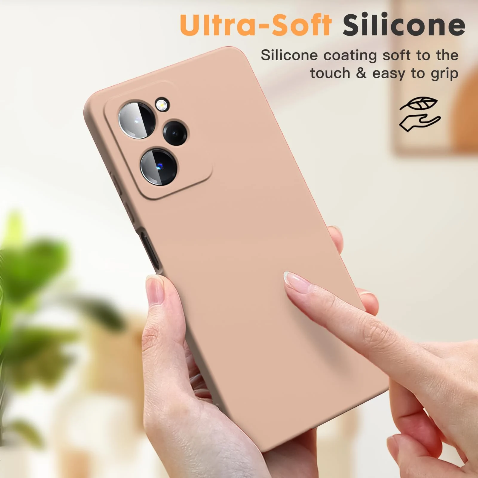 DL3 Mobilak Soft Silicone Protective Case for POCO X5 Pro 5G with Microfiber Lining and Shockproof Design - Light Orange