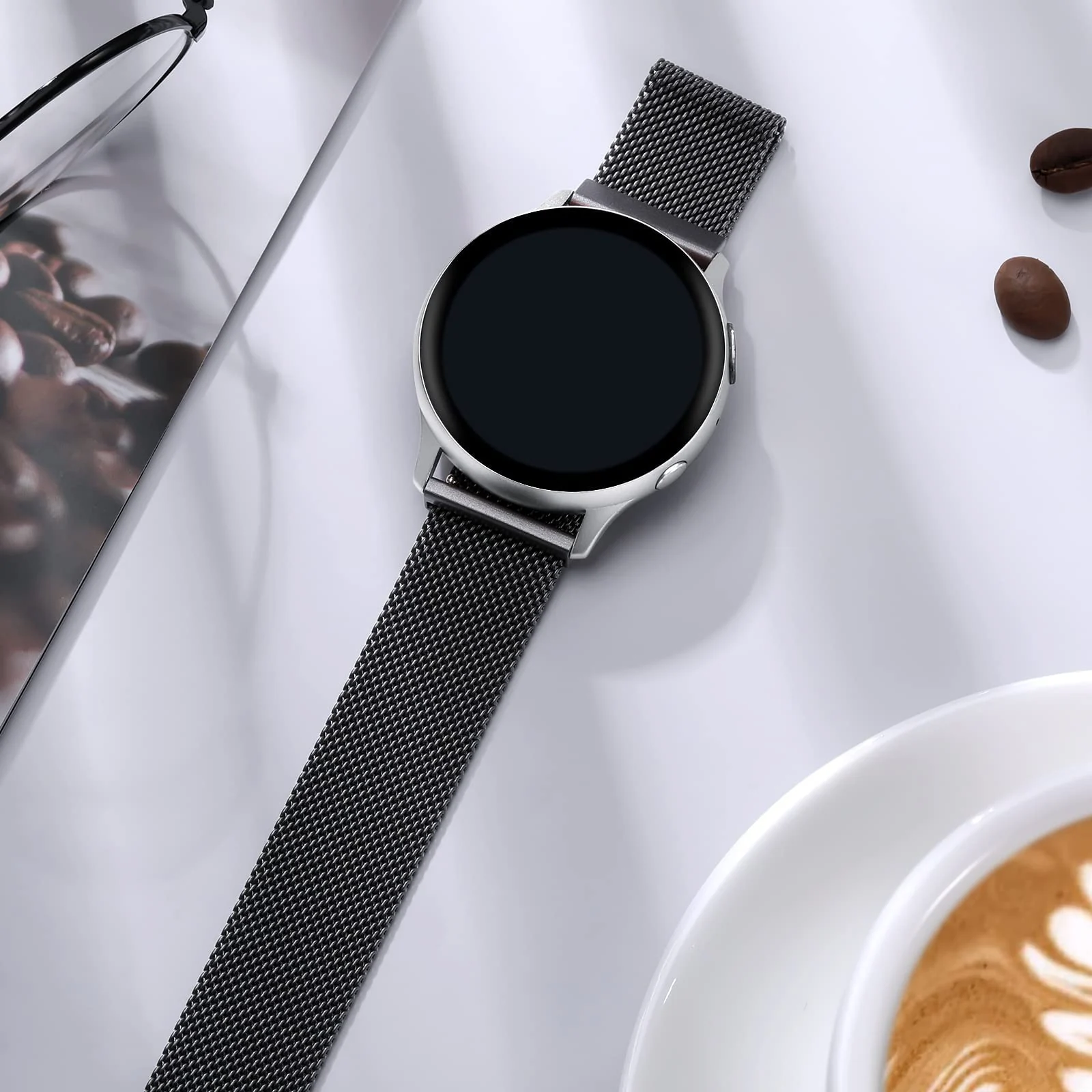 DL3 Mobilak Band stainless steel Magnetic 20MM Strap For Samsung Gear Sport/Watch 7/6/5/4/5 Pro 45mm/S2 classic/active 2 40mm 44mm/Amazfi GTS 2/2e/GTS 3/3 Pro/GTS 4/GTS 2 Mini/3 Mini/4 Mini/Bip 3 Pro - Grey