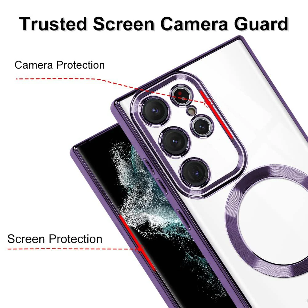 DL3 Mobilak Clear MagSafe-Compatible Magnetic Case for Samsung Galaxy Note 20 Ultra with Camera Protection and Shockproof Design - Deep Purple