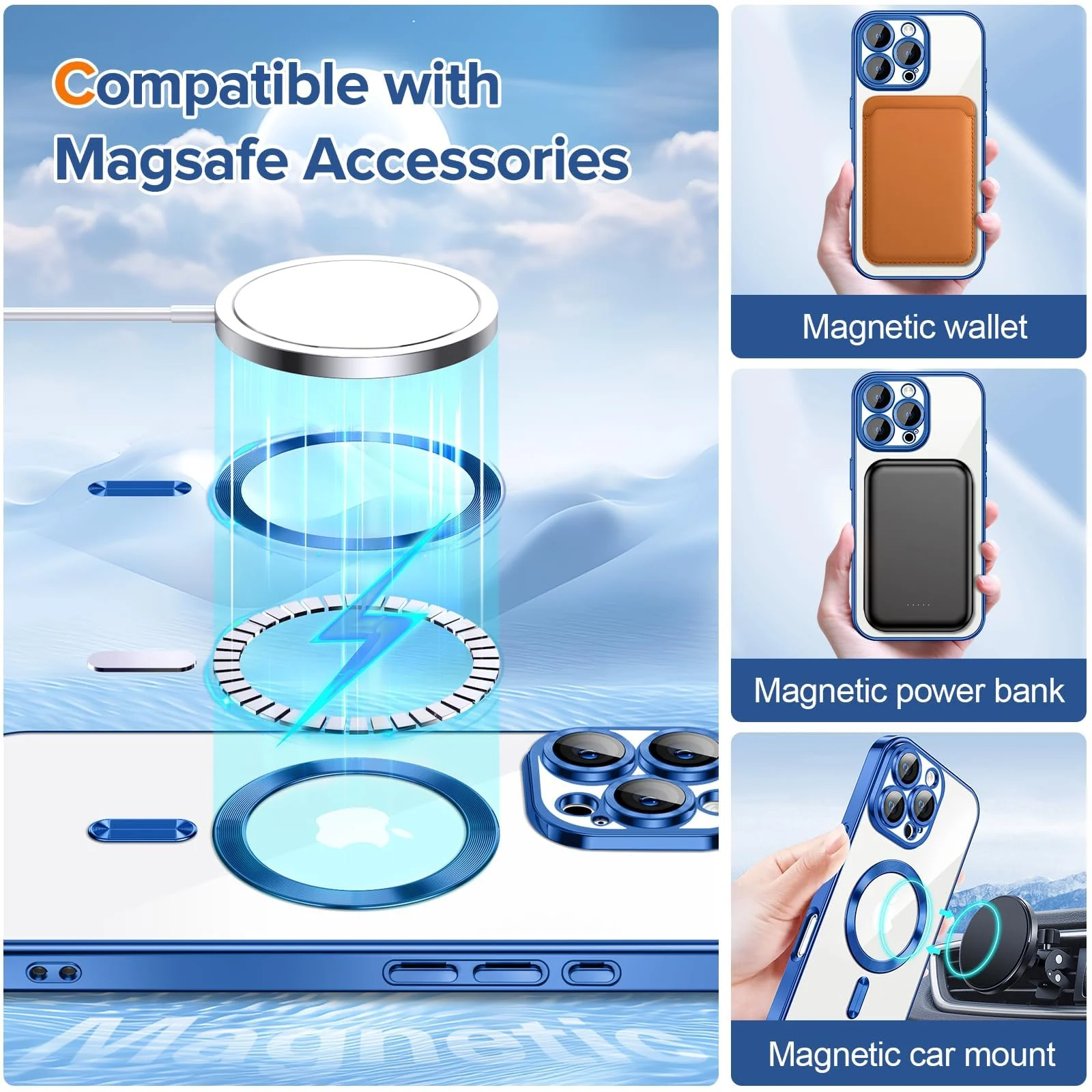 DL3 Mobilak Plated-Edge Protective Case for iPhone 16 Pro Max 6.9-Inch, Compatible with MagSafe accessories, Supports wireless charging, Shock-absorbing protection - Blue