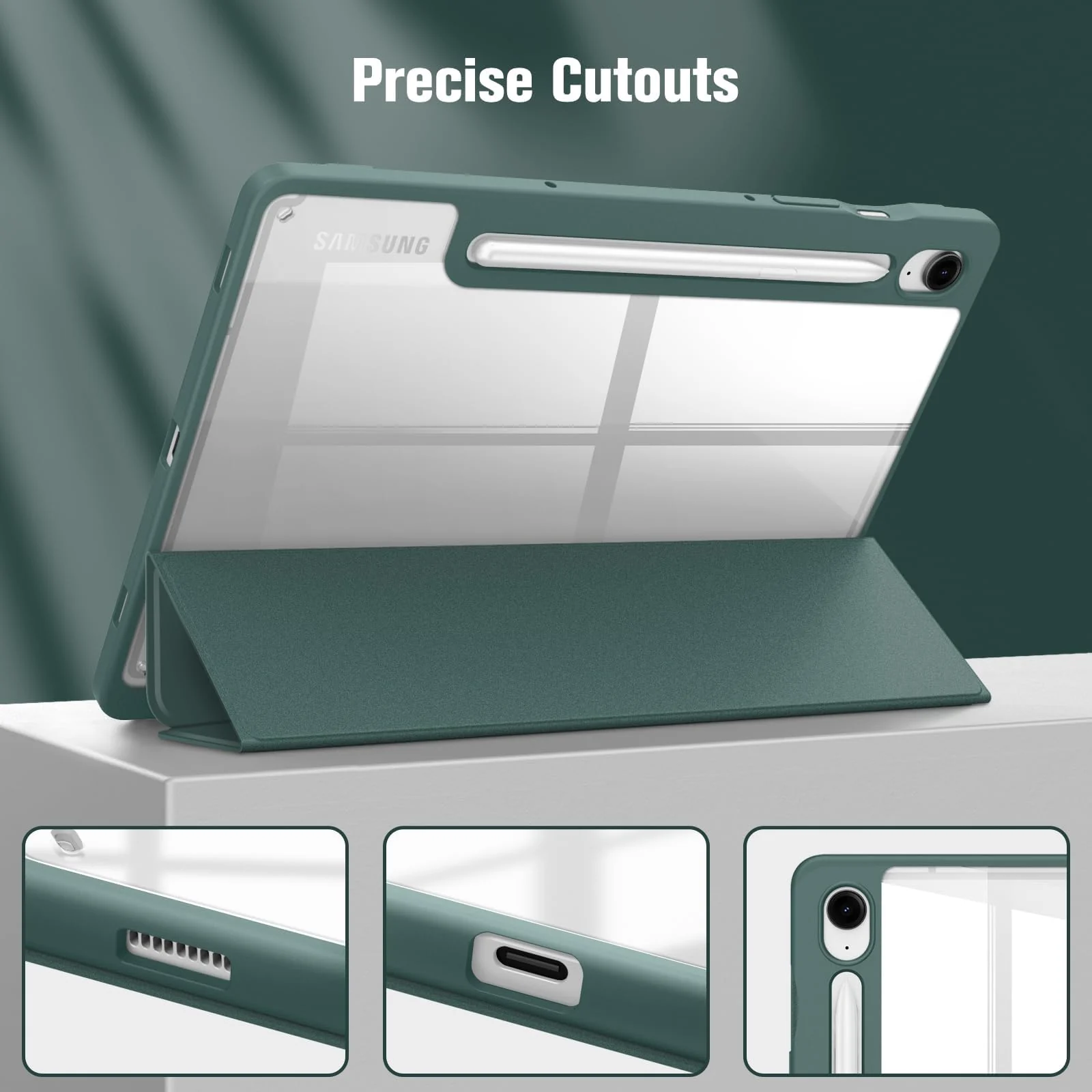 DL3 Mobilak Hybrid Slim Case for Samsung Galaxy Tab S9 FE 5G 10.9 Inch/Galaxy Tab S9 11 Inch 2023 with S Pen Holder, Shockproof Cover with Clear Transparent Back Shell, Auto Wake/Sleep - Green