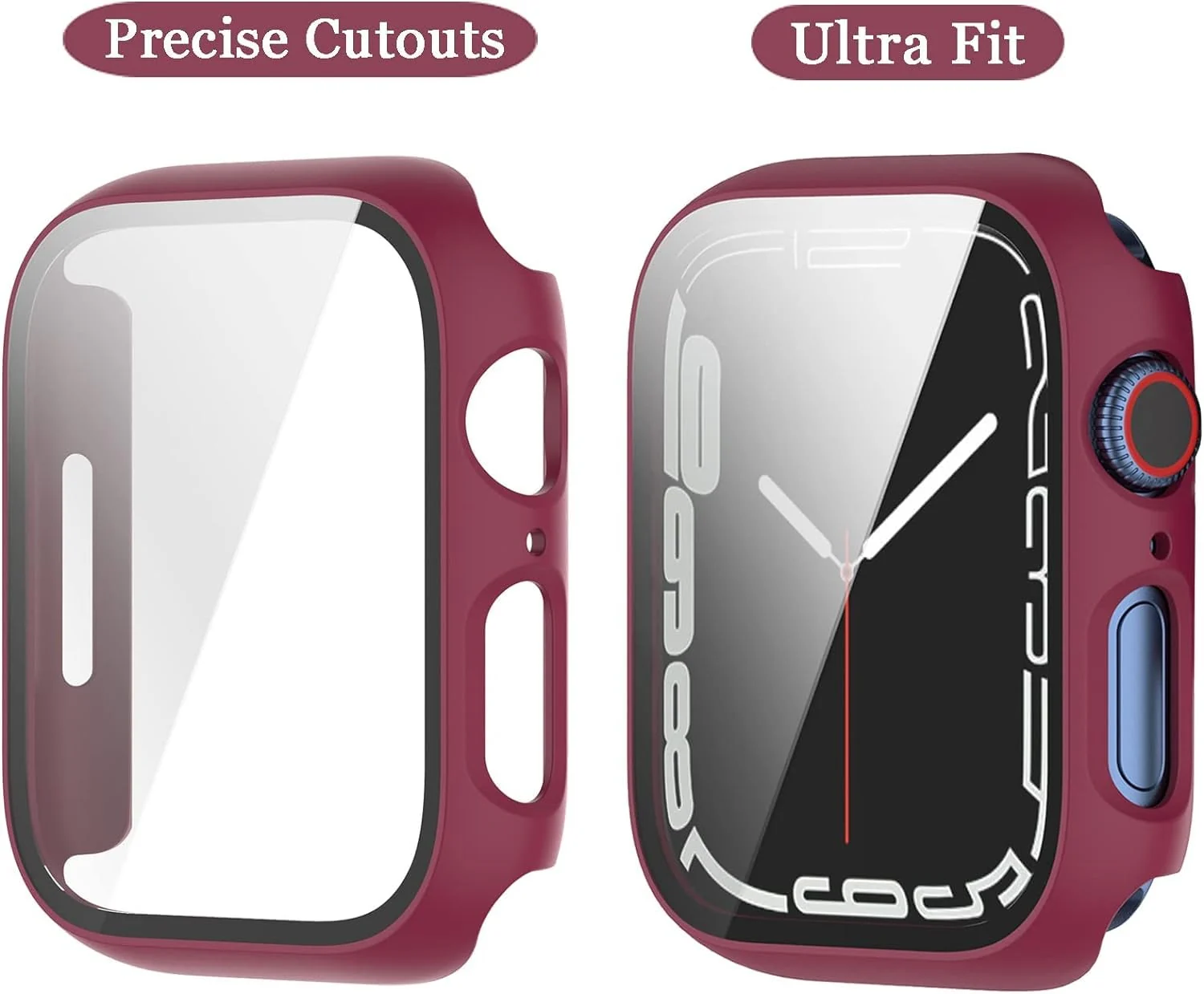 DL3 Mobilak Hard Case Designed for Apple Watch Series 9/8/7 45mm, Built-in 9H [HD Clear] Tempered Glass Screen Protector, [Full Protection] Slim Cover for iWatchSeries 9/8/7 45mm - Wine Red
