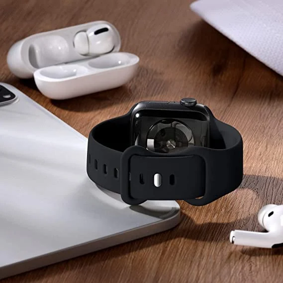 DL3 Mobilak Bands Compatible with Apple Watch Ultra 49mm 45mm 44mm 42mm 41mm 40mm 38mm, Replacement Soft Silicone Strap for iWatch Ultra/Ultra 2 Series 9/8/7/6/5/4/3/2/1 SE (, 38MM/40MM/41MM) - Black