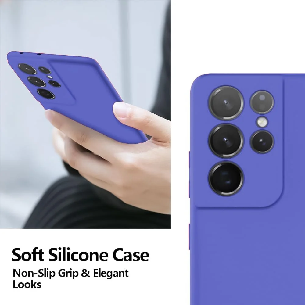 DL3 Mobilak Soft Silicone Protective Case for Samsung Galaxy S21 Ultra 5G with Microfiber Lining and Shockproof Design - Light Blue