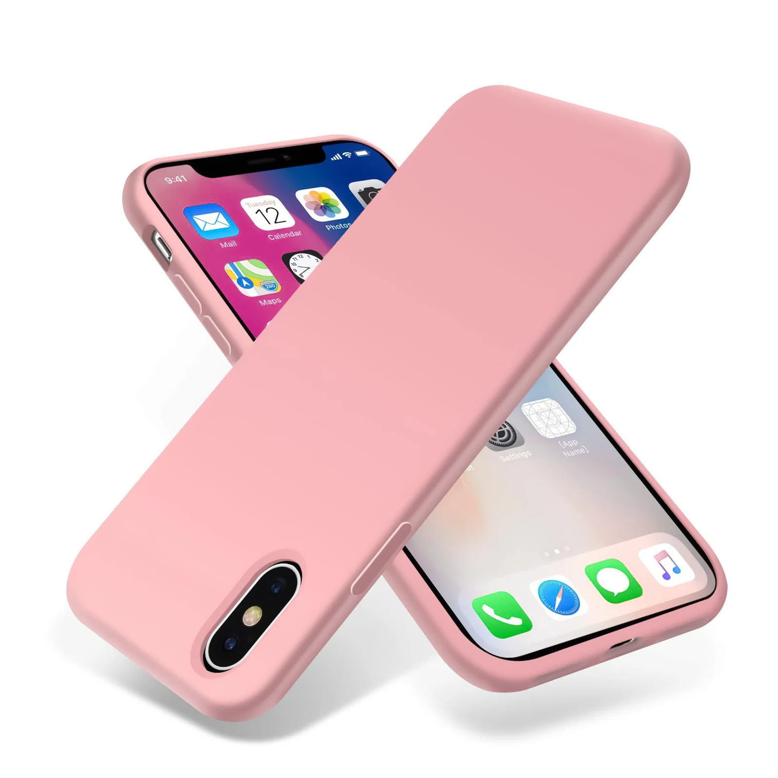 DL3 Mobilak Compatible with iPhone X/iPhone XS Case, Liquid Silicone Case, Full Body Protective Cover, Shockproof, Slim Phone Case, Anti-Scratch Soft Microfiber Lining - Pastel Pink 2