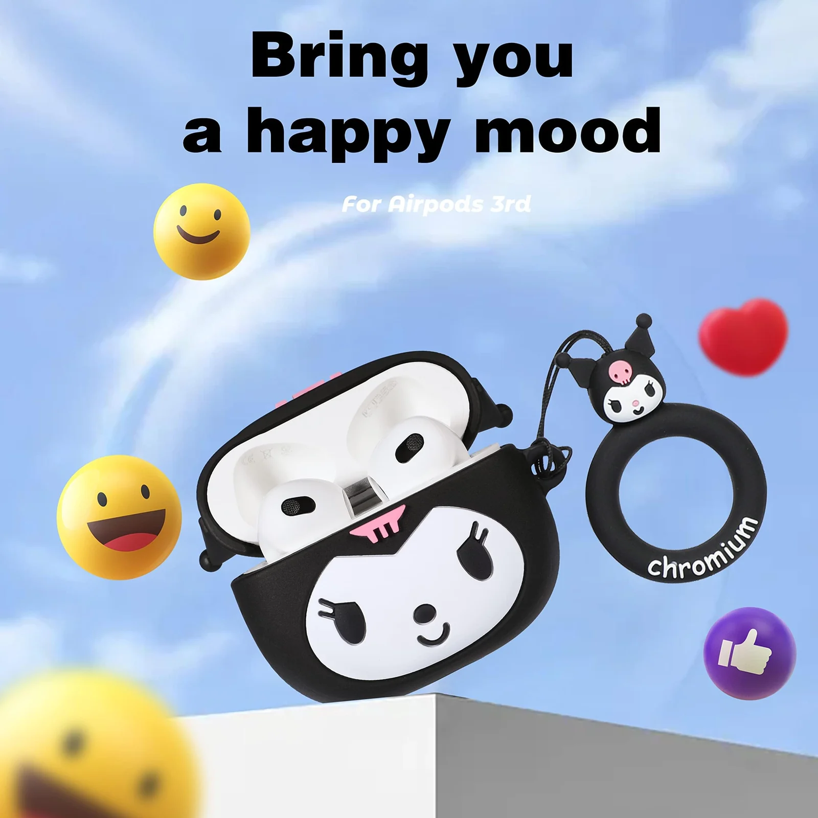 DL3 Mobilak For AirPods 3 Case Soft Silicone Shockproof Cover for Apple AirPods 3rd, New 3D Cute Cartoon Creative Fun Case Skin with Keychain Design for Air pods 3rd Charging Case - Kitty Black