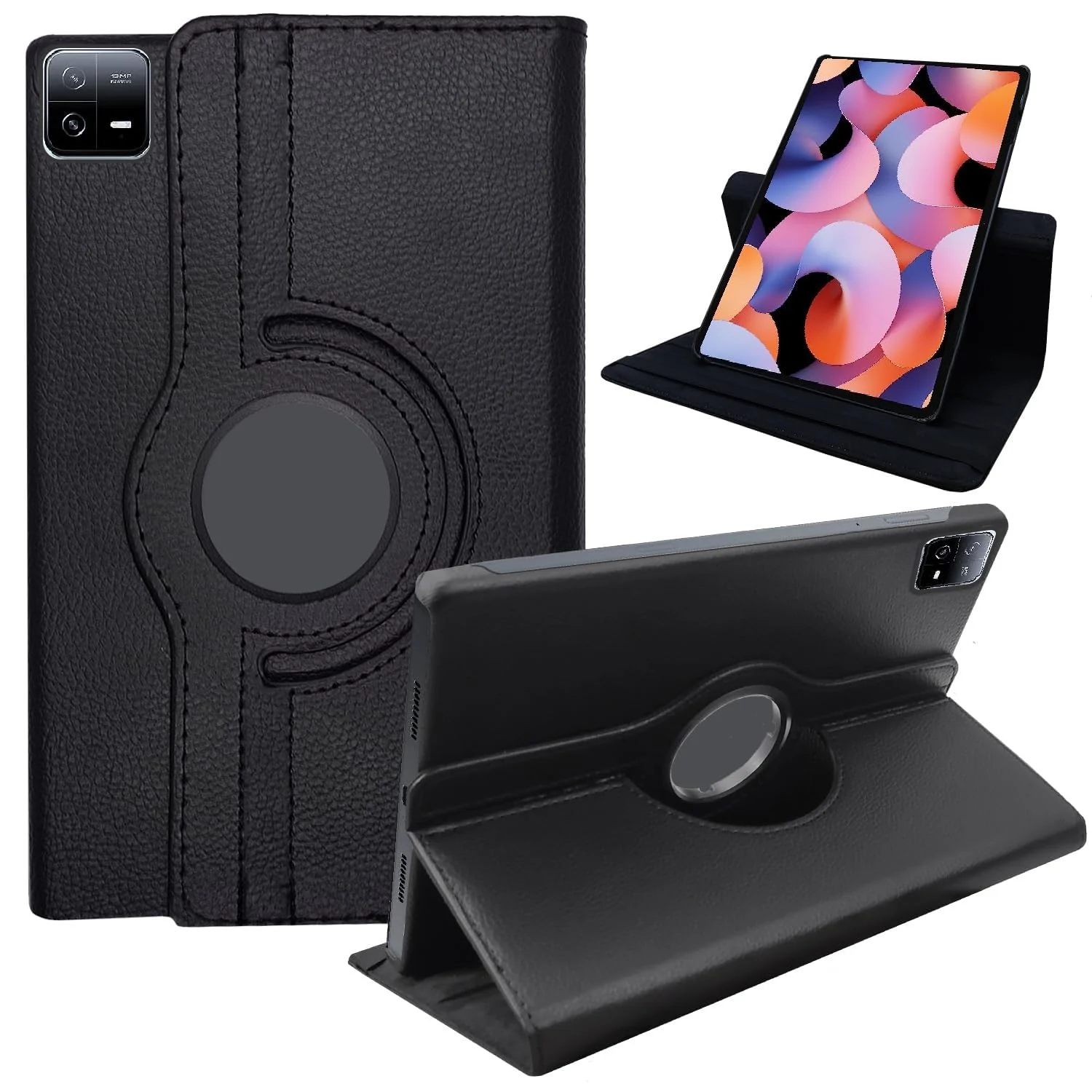 DL3 Mobilak Protective Cover for Xiaomi Pad 6/Xiaomi Pad 6 Pro, 360° Rotatable Smart Stand, Leather Folio Flip Cover with Multi-Angle Viewing, Auto Wake Sleep - Black
